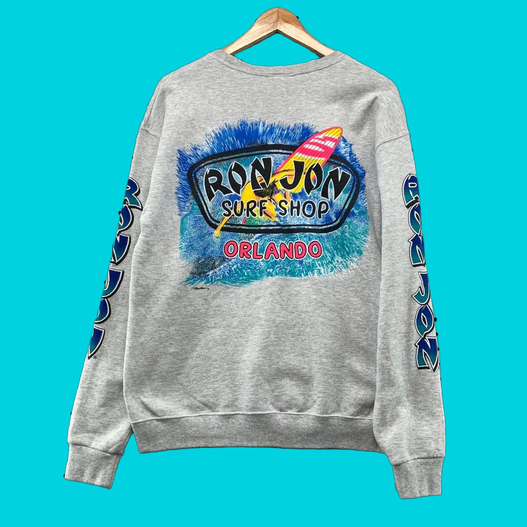 Ron Jon Surf Shop Ron Jon Surf Sweatshirt Mens M Gray Orlando Spell Out Sleeve Gray Shirt Crew Neck Graphic Print Cotton Fleece Logo Beanie? Size US M / EU 48-50 / 2 - 1 Thumbnail