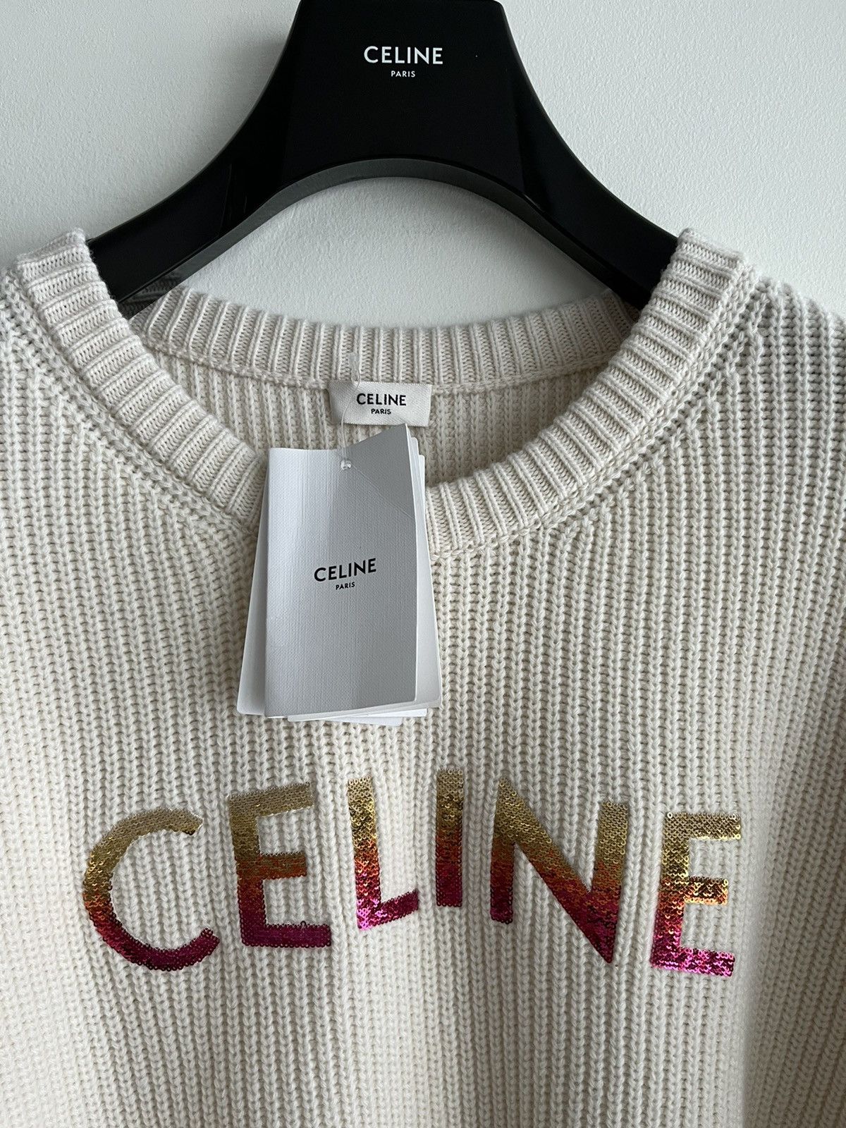 Celine × Hedi Slimane Celine by Hedi Slimane Runway Logo Wool Sweater Brand New Size US XXL / EU 58 / 5 - 19 Thumbnail