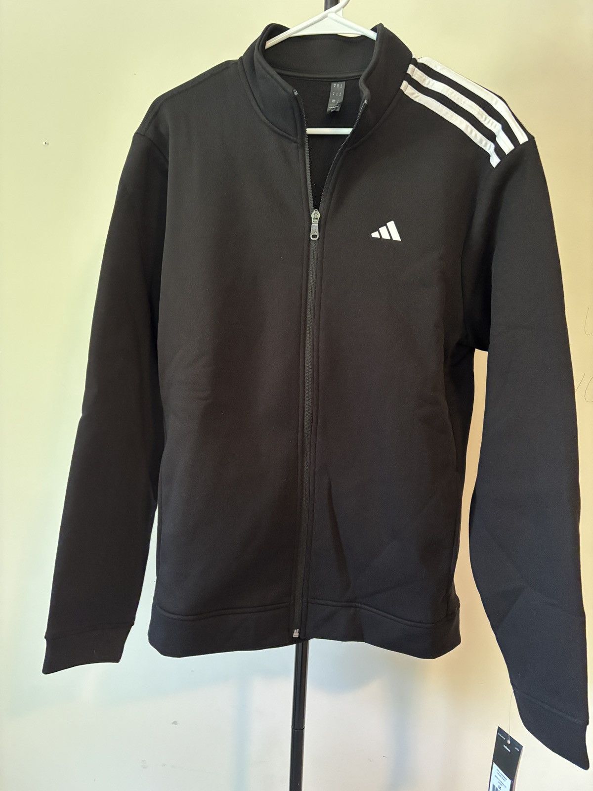 Adidas adidas Black Zip-Up Fleece Jacket w/White Shoulder Stripes Size US M / EU 48-50 / 2 - 1 Thumbnail