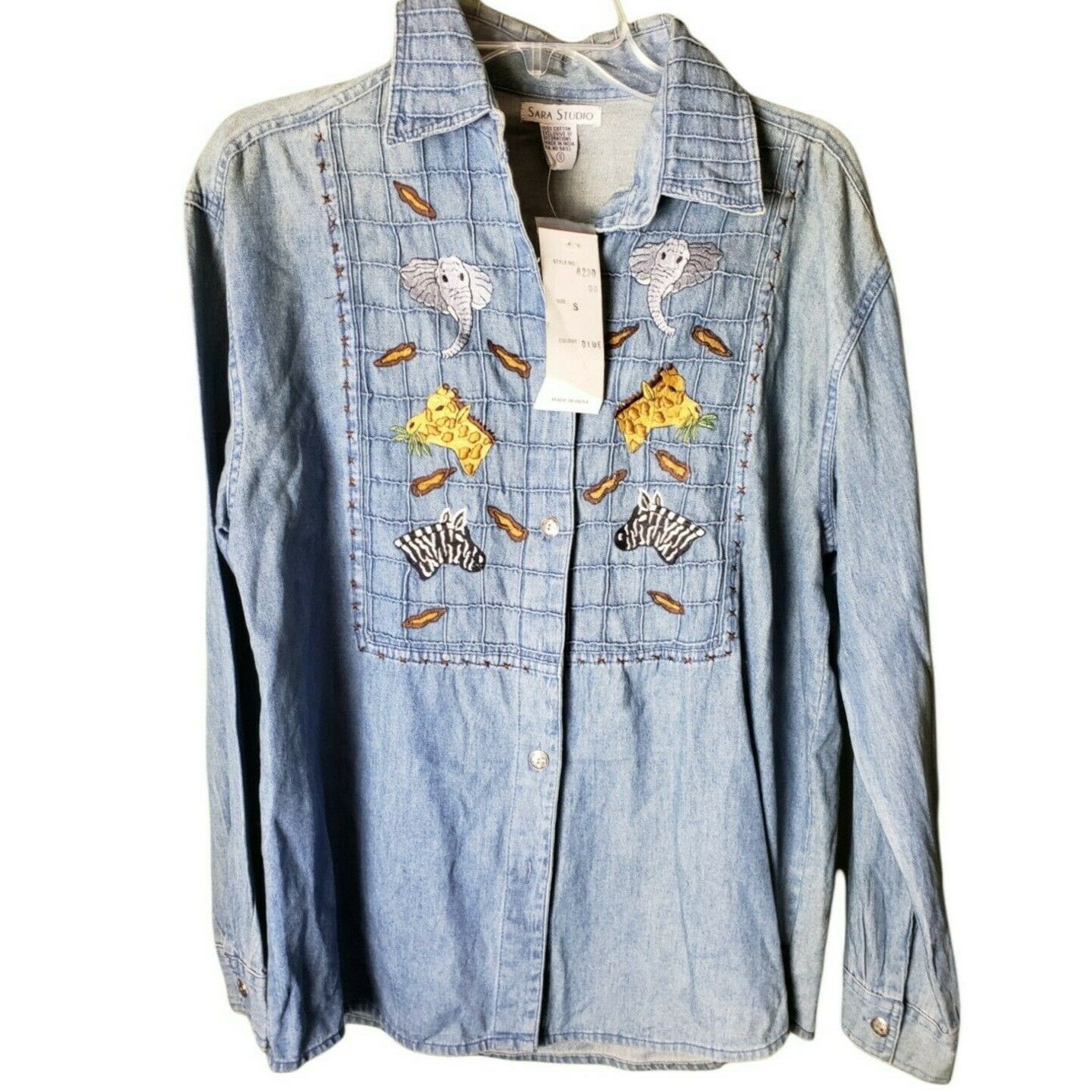 Other Sara Studio Womens Denim Top S Safari Zoo Animals Vintage Lo Size S / US 4 / IT 40 - 1 Thumbnail