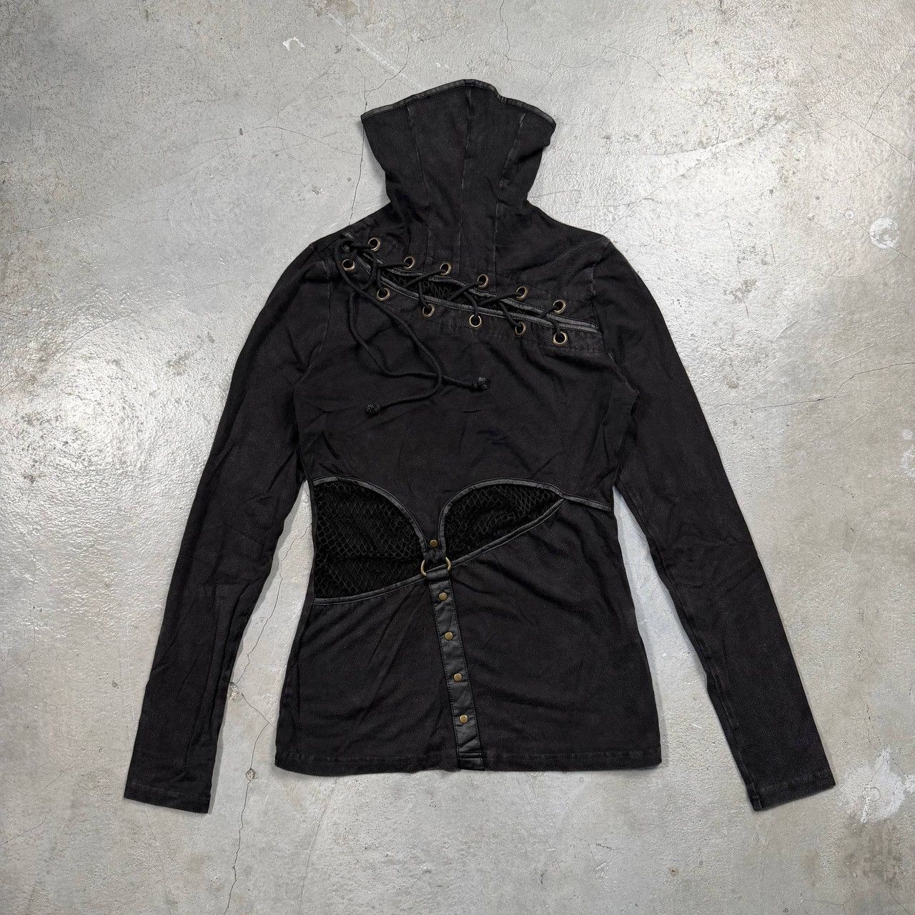 14th Addiction Punk Rave Goth Cyberpunk Mesh Cutout Hooded Top Size M / US 6-8 / IT 42-44 - 1 Thumbnail