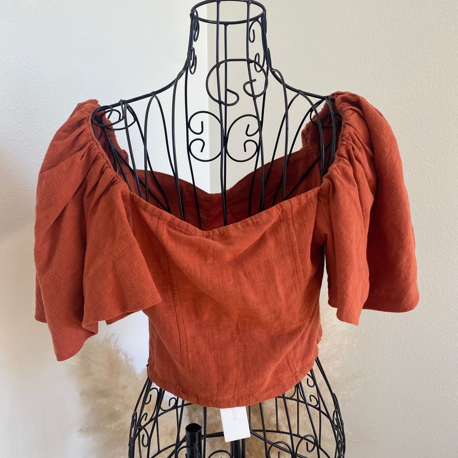 Jonathan Simkhai Jonathan Simkhai Puff Sleeves Cotton/Linen Quince Crop Top Size M / US 6-8 / IT 42-44 - 4 Thumbnail