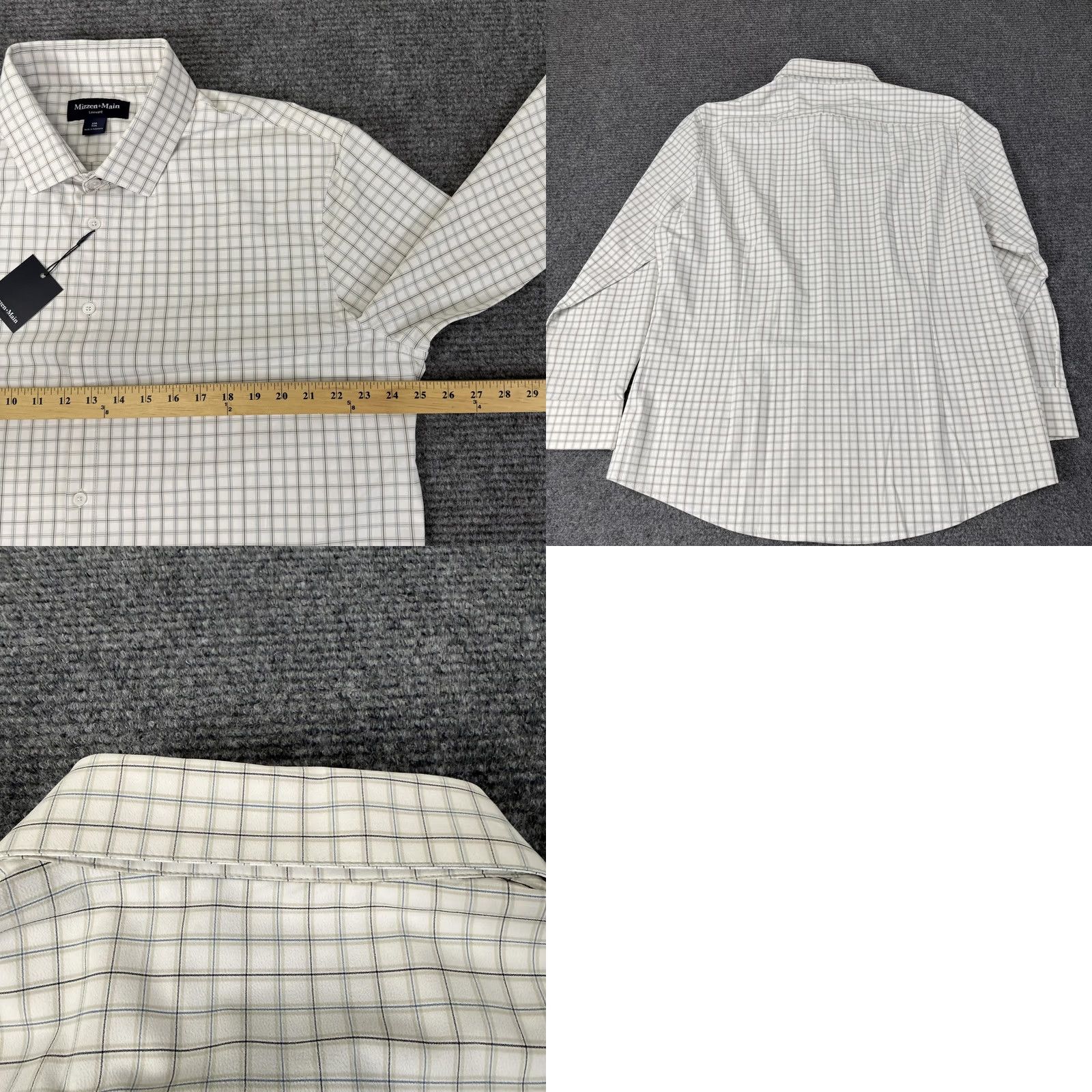 Mizzen+Main Mizzen+Main Leeward Dress Shirt Mens 2XL White Eric Plaid Trim Fit Long Sleeve Size 48R - 8 Thumbnail