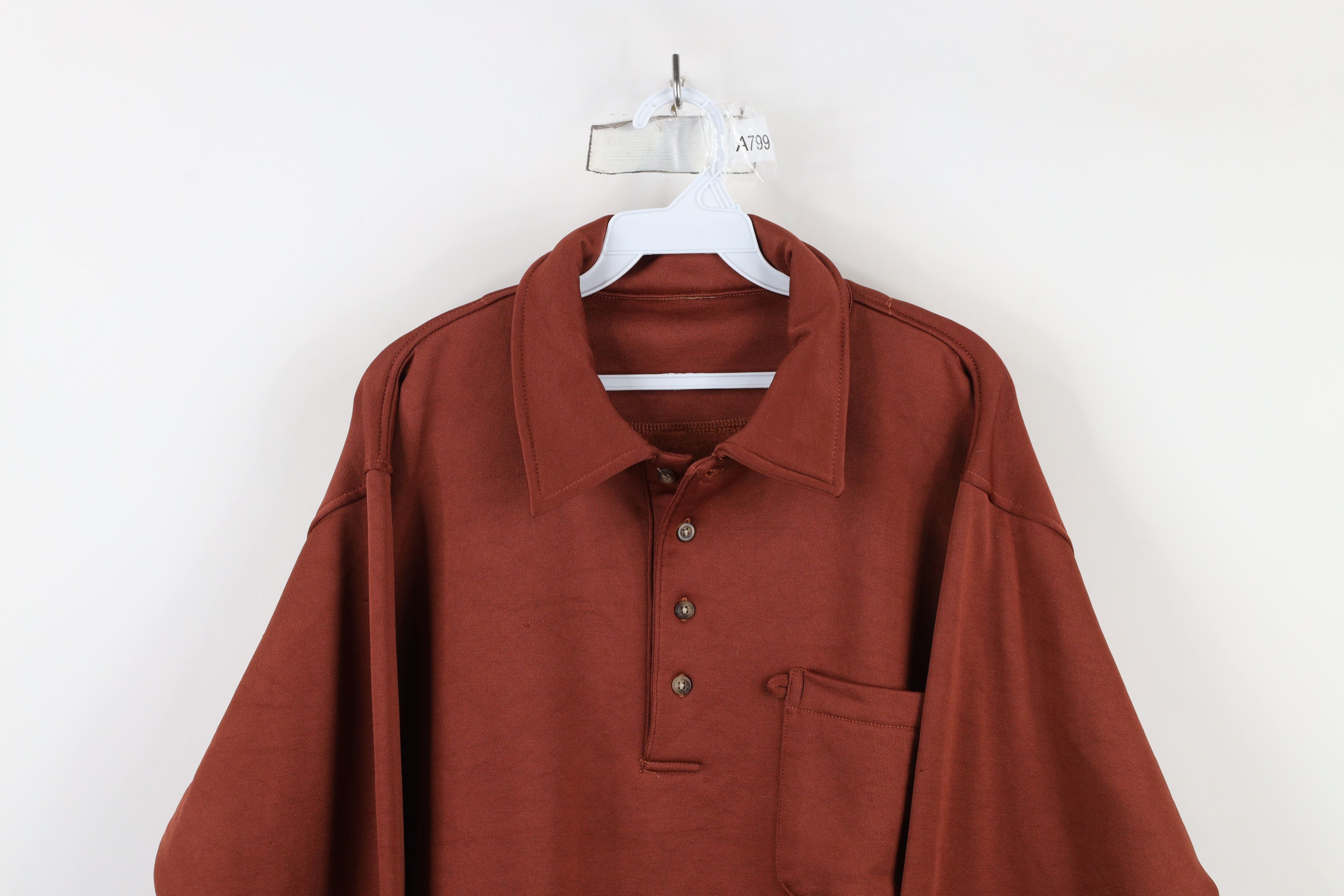 Vintage Vintage 90s Streetwear Collared Pullover Sweatshirt Orange Size US M / EU 48-50 / 2 - 2 Thumbnail