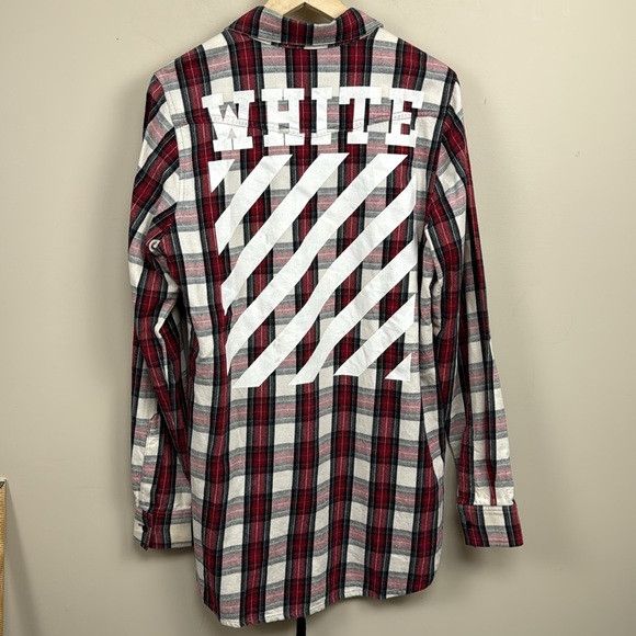Off-White NEW OFF WHITE burgundy and white long sleeve plaid button Size US L / EU 52-54 / 3 - 6 Thumbnail