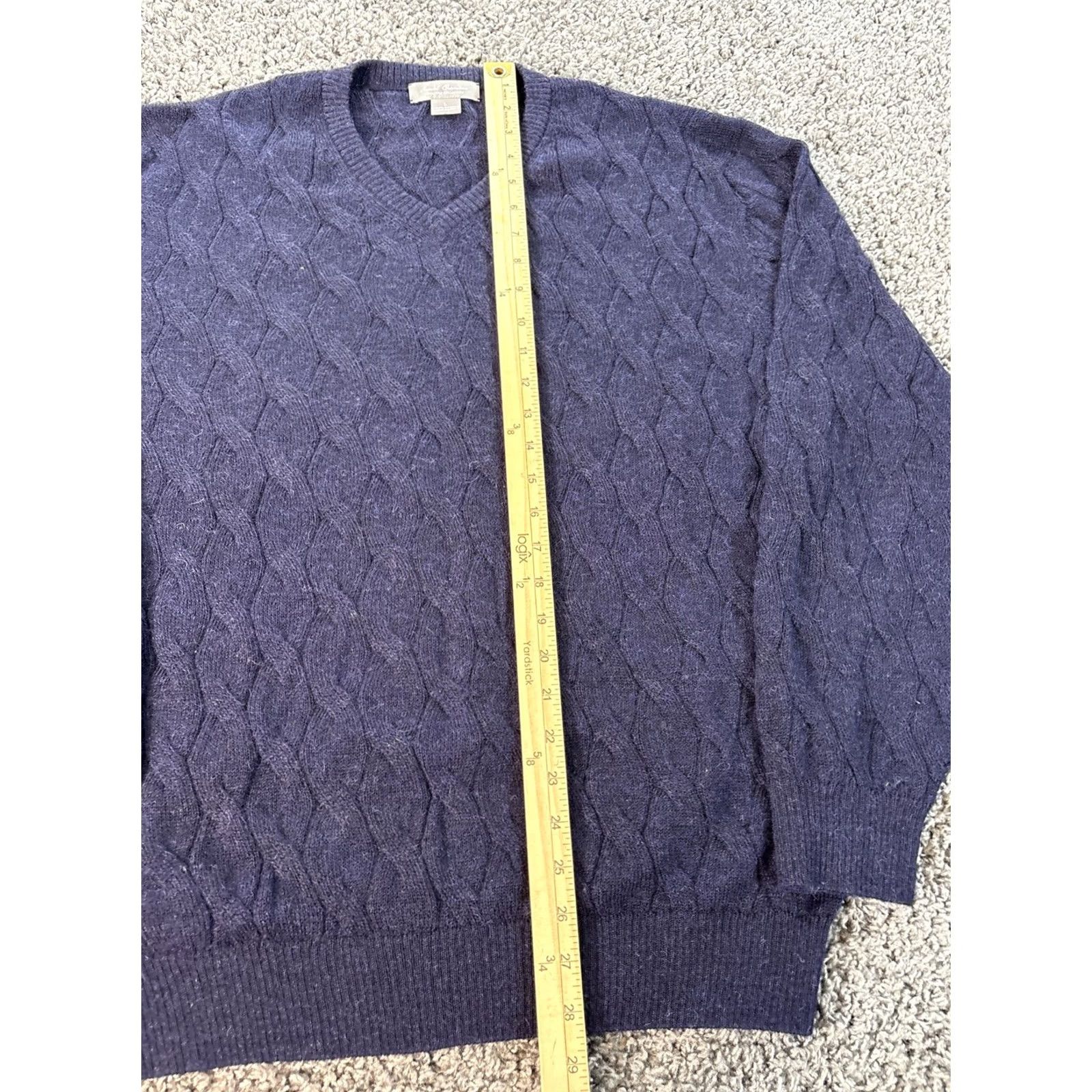 Cremieux Daniel Cremieux Sweater Mens L Blue Signature 100% Alpaca Cable V-Neck Peru Size US L / EU 52-54 / 3 - 2 Thumbnail