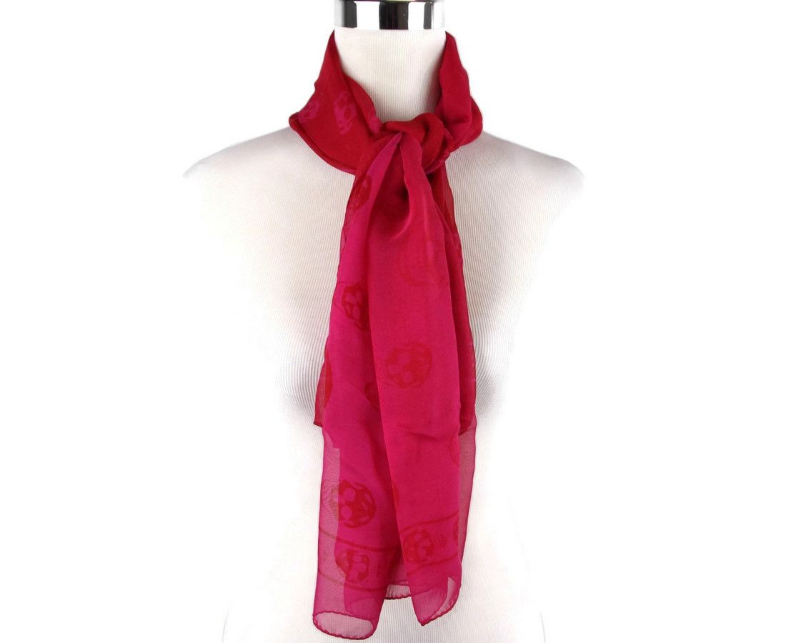 Alexander McQueen Women's Pink / Red Silk Chiffon Skull Print Scarf Size ONE SIZE - 1 Thumbnail