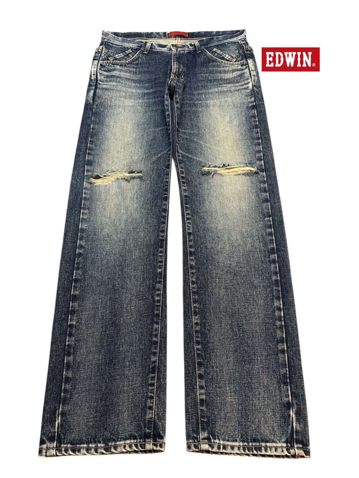 Edwin Vintage 90s Edwin E-Function Blue Faded Wash Distress Loose Size US 36 / EU 52 - 1 Thumbnail