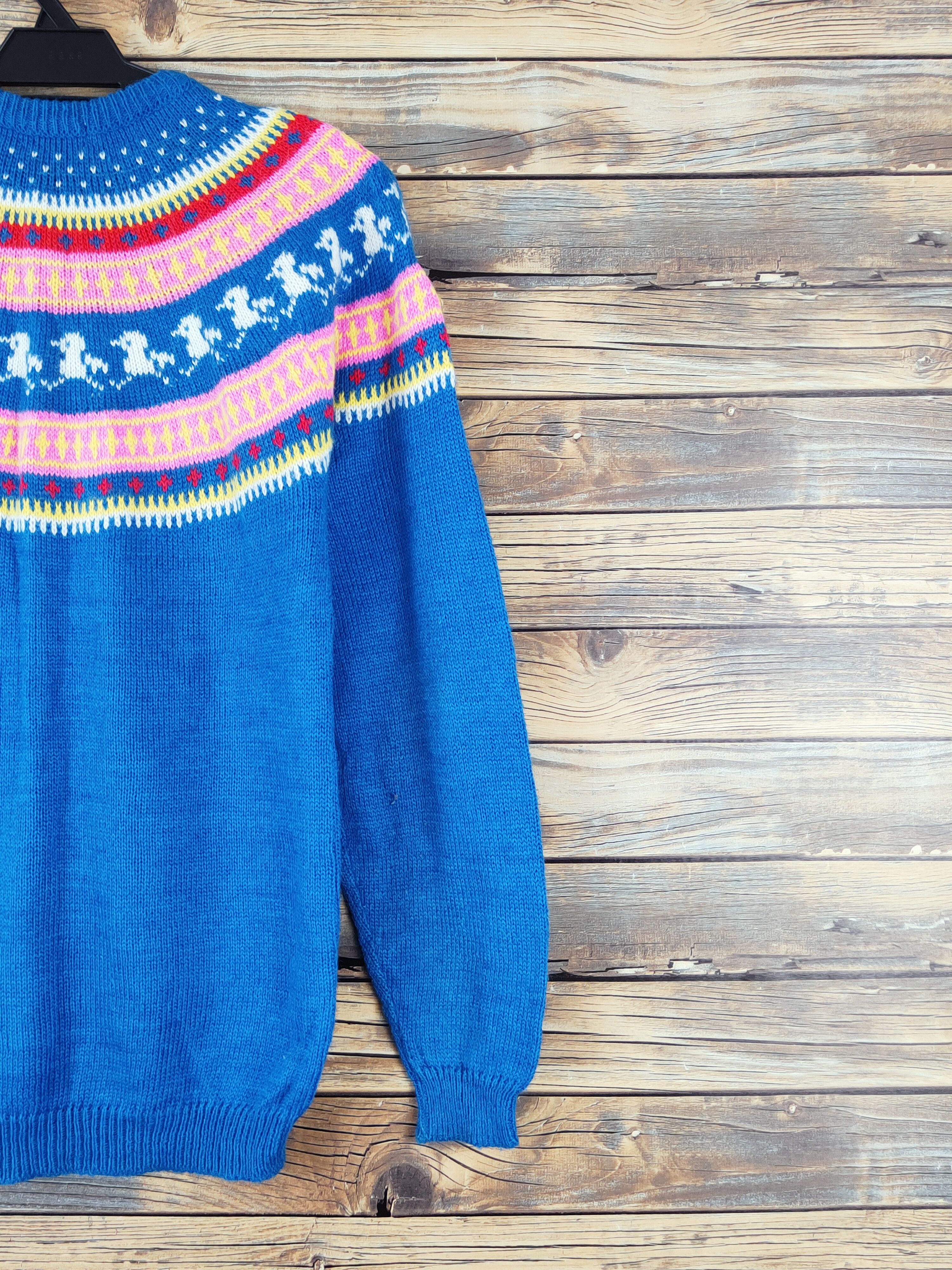 Homespun Knitwear × Japanese Brand Red Wooden Horse Blue Knitwear Cardigan #W1000 Size M / US 6-8 / IT 42-44 - 10 Thumbnail