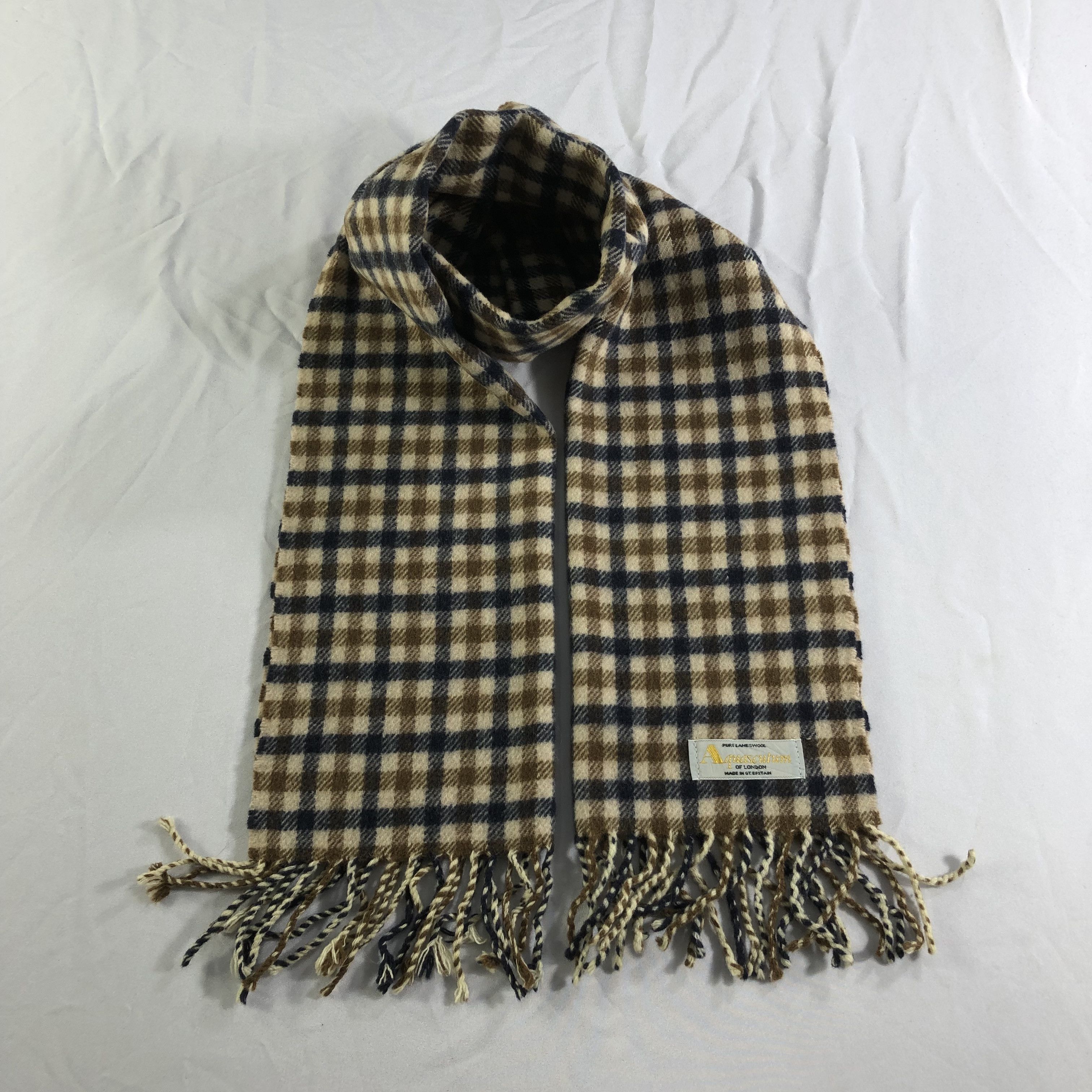 Aquascutum Gingham Wool Scarf Muffler Neckwear V2246