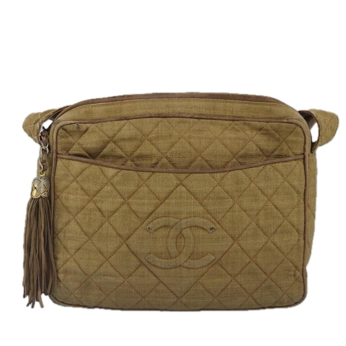 CHANEL Matelasse Shoulder Bag Canvas Beige CC