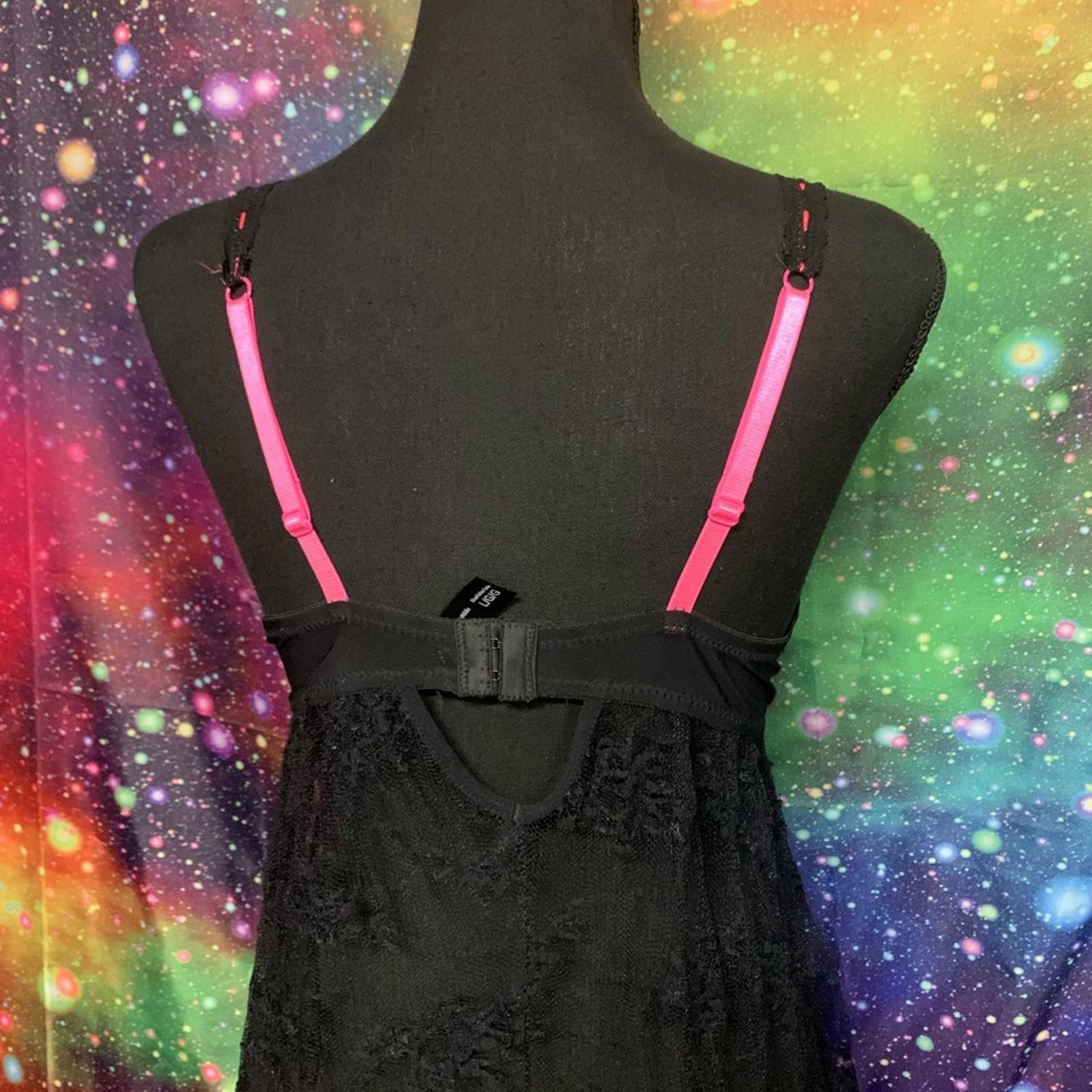 Designer Black Chemise with Lace Trim and Sheer Skirt Size ONE SIZE - 3 Thumbnail