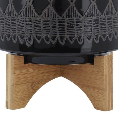Designer × Homemade CERAMIC 8" AZTEC PLANTER ON WOODEN STAND, BLACK Size US L / EU 52-54 / 3 - 8 Thumbnail