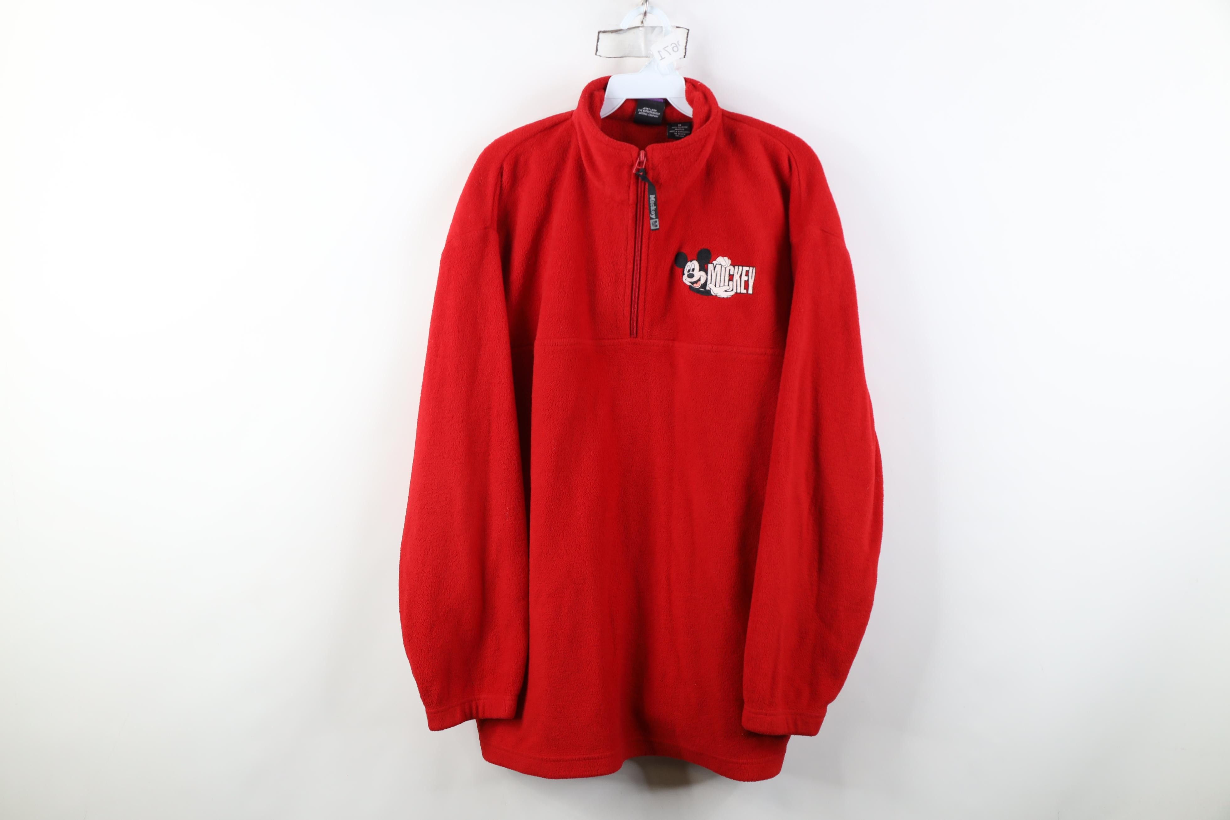 Disney Vintage 90s Disney Mickey Mouse 1/4 Zip Fleece Sweater Red Size XL / US 12-14 / IT 48-50 - 1 Thumbnail