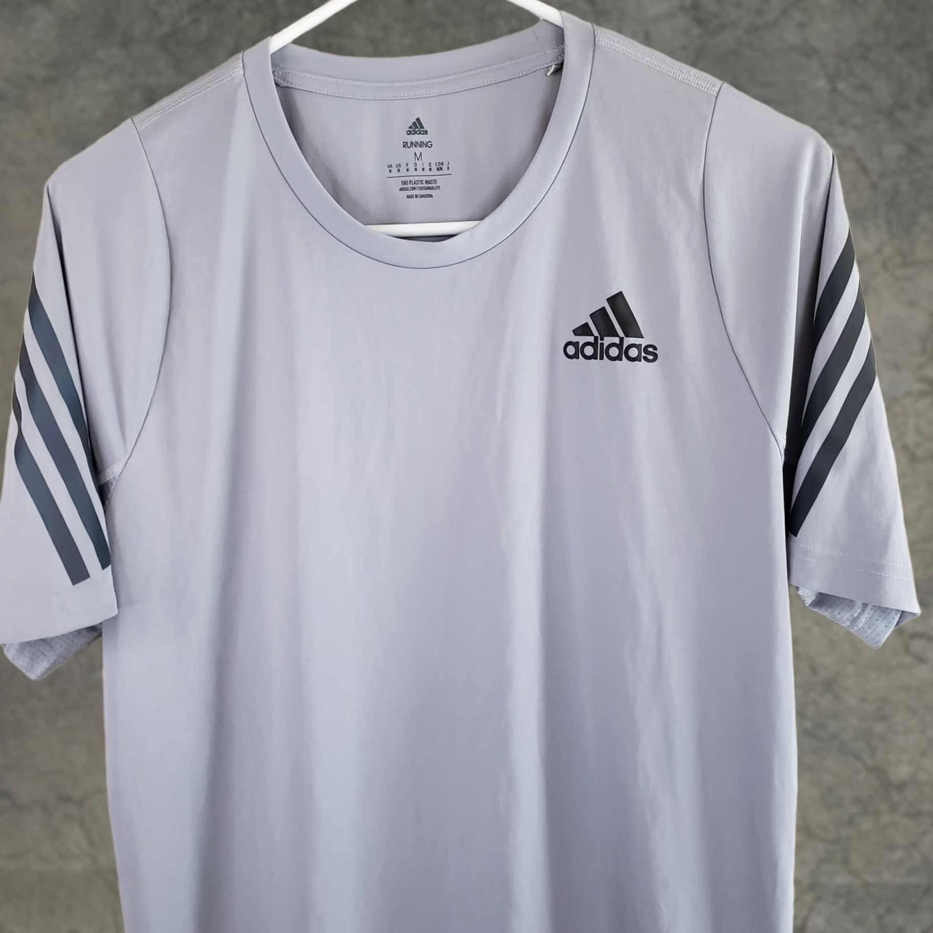 Adidas Adidas T-Shirt Men M Gray Aeroready Own the Run 3-Stripes S/S Performance Moisture Wicking Quick Dry Crew Neck Short Sleeve Shirt Size US M / EU 48-50 / 2 - 1 Thumbnail