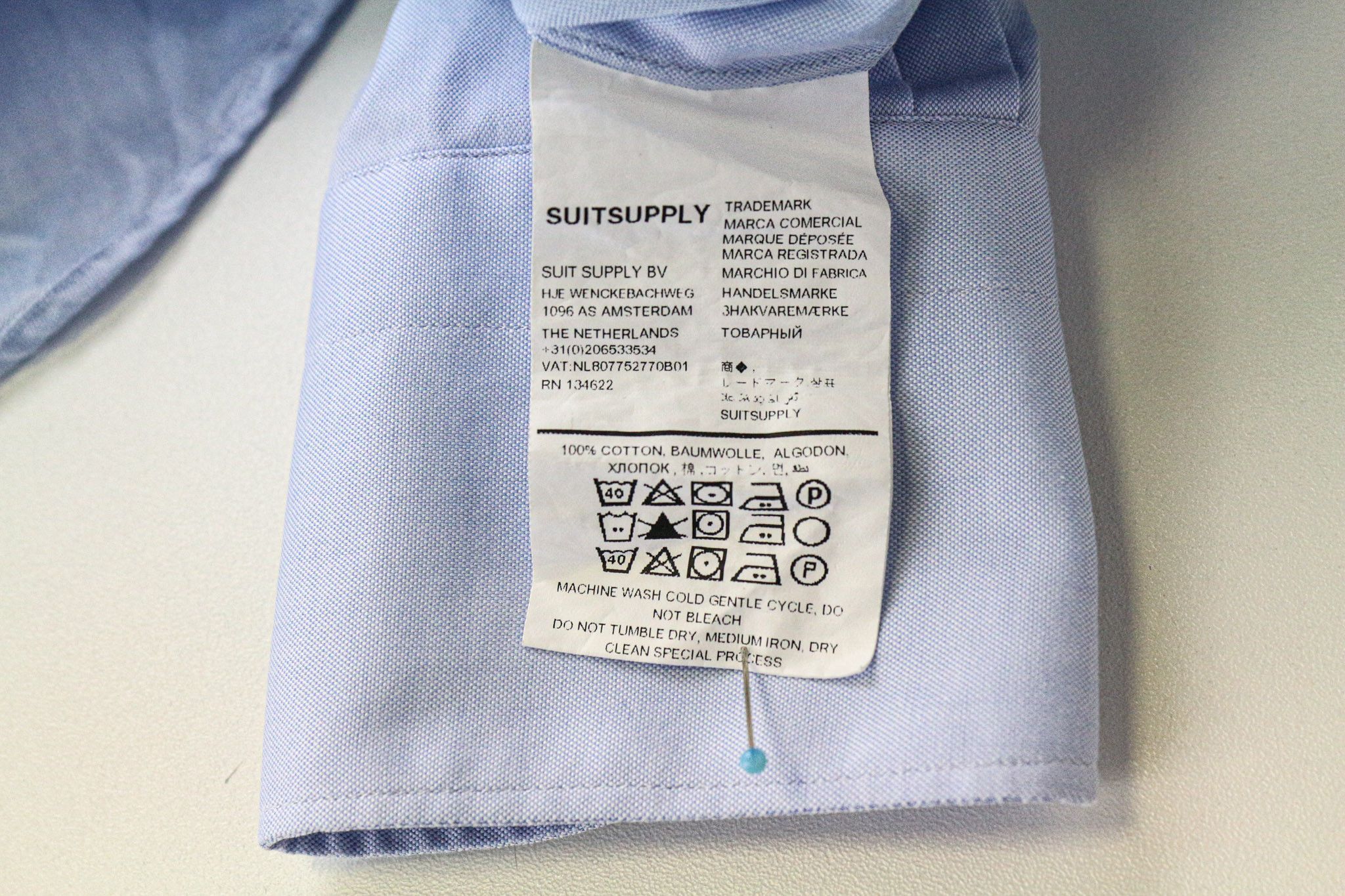 Suitsupply 37/14 1/2 Blue Extra Slim Pure Wool Shirt 77727 Size 38R - 7 Thumbnail