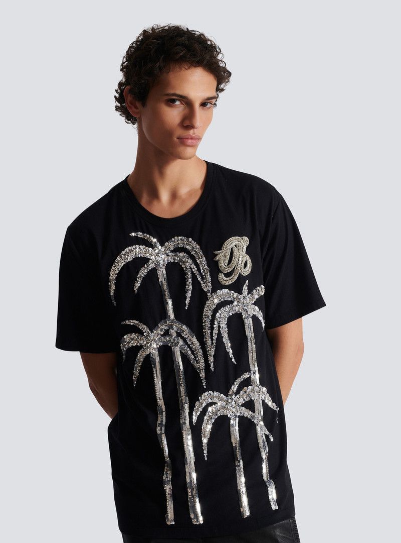 Balmain o1mt1gz0126 Embroidered Palm Tree T-Shirt in Black Size US L / EU 52-54 / 3 - 6 Thumbnail
