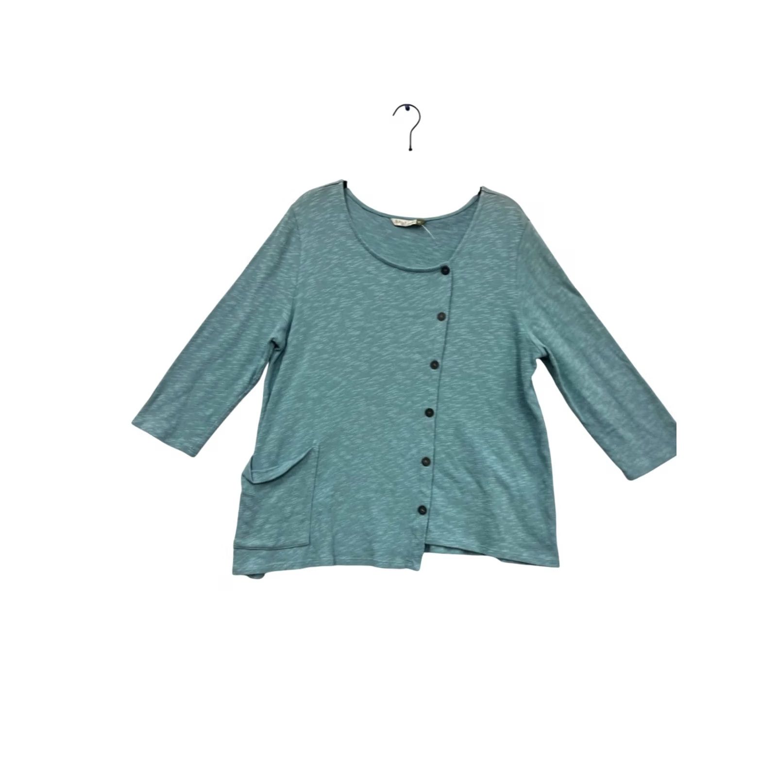 Vintage Chalet Blouse Asymmetrical Button Top Womens M USA Teal Size M / US 6-8 / IT 42-44 - 2 Thumbnail