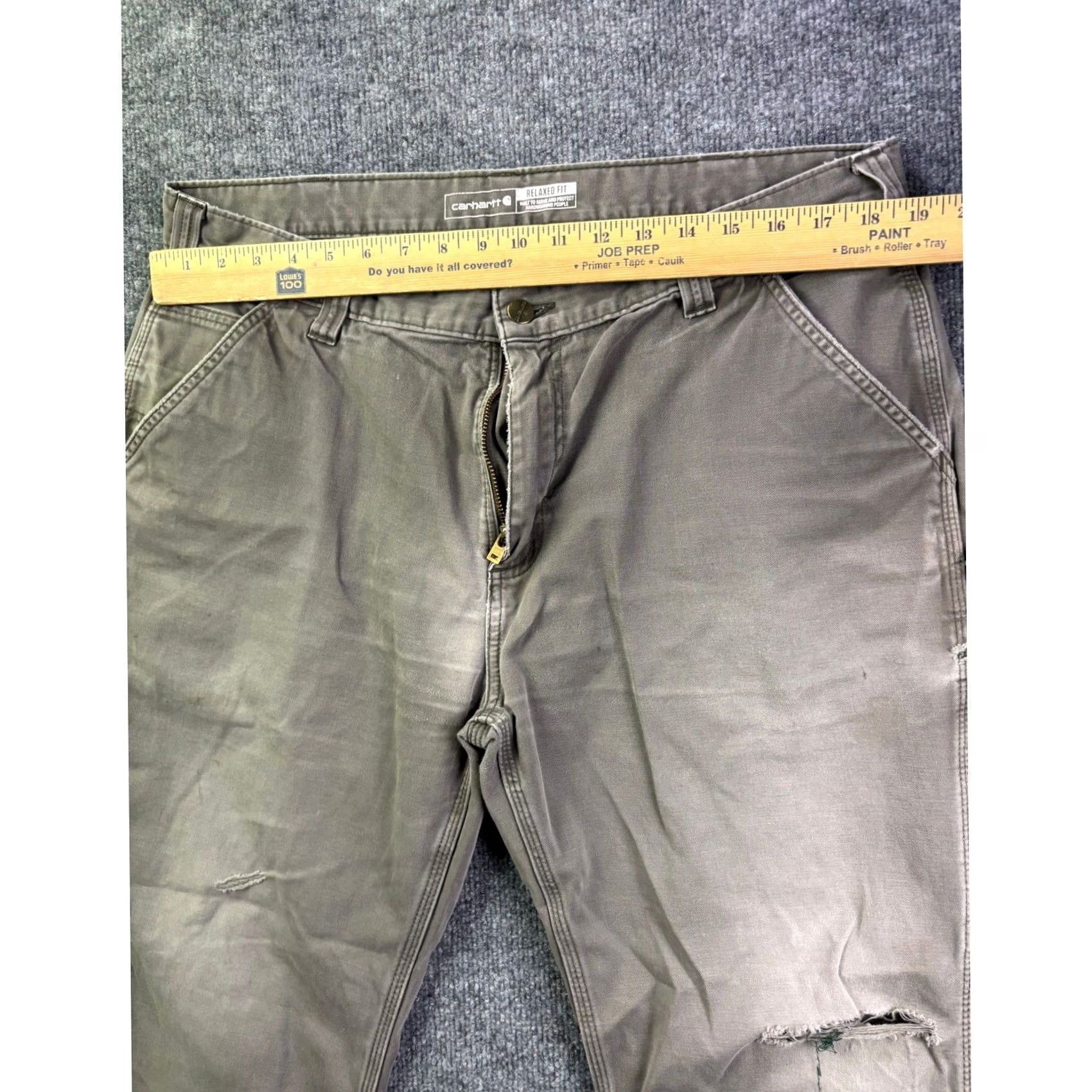 Carhartt Carhartt Carpenter Pants Mens 38x30 Gray Distressed Relaxed Fit Twill Utility Pants Size US 38 / EU 54 - 3 Thumbnail