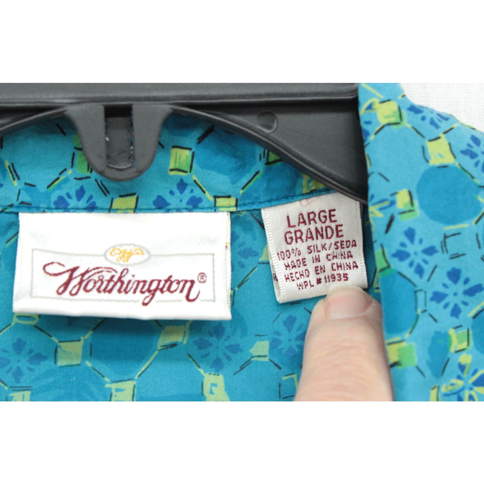 Worthington Worthington Blouse Womens Large Blue Green Silk Short Sleeve Y2K Shoulder Pads Shirt Womens L Blue Silk Short Sleeve Button-Up 90s Bohemian Preppy Size L / US 10 / IT 46 - 7 Thumbnail