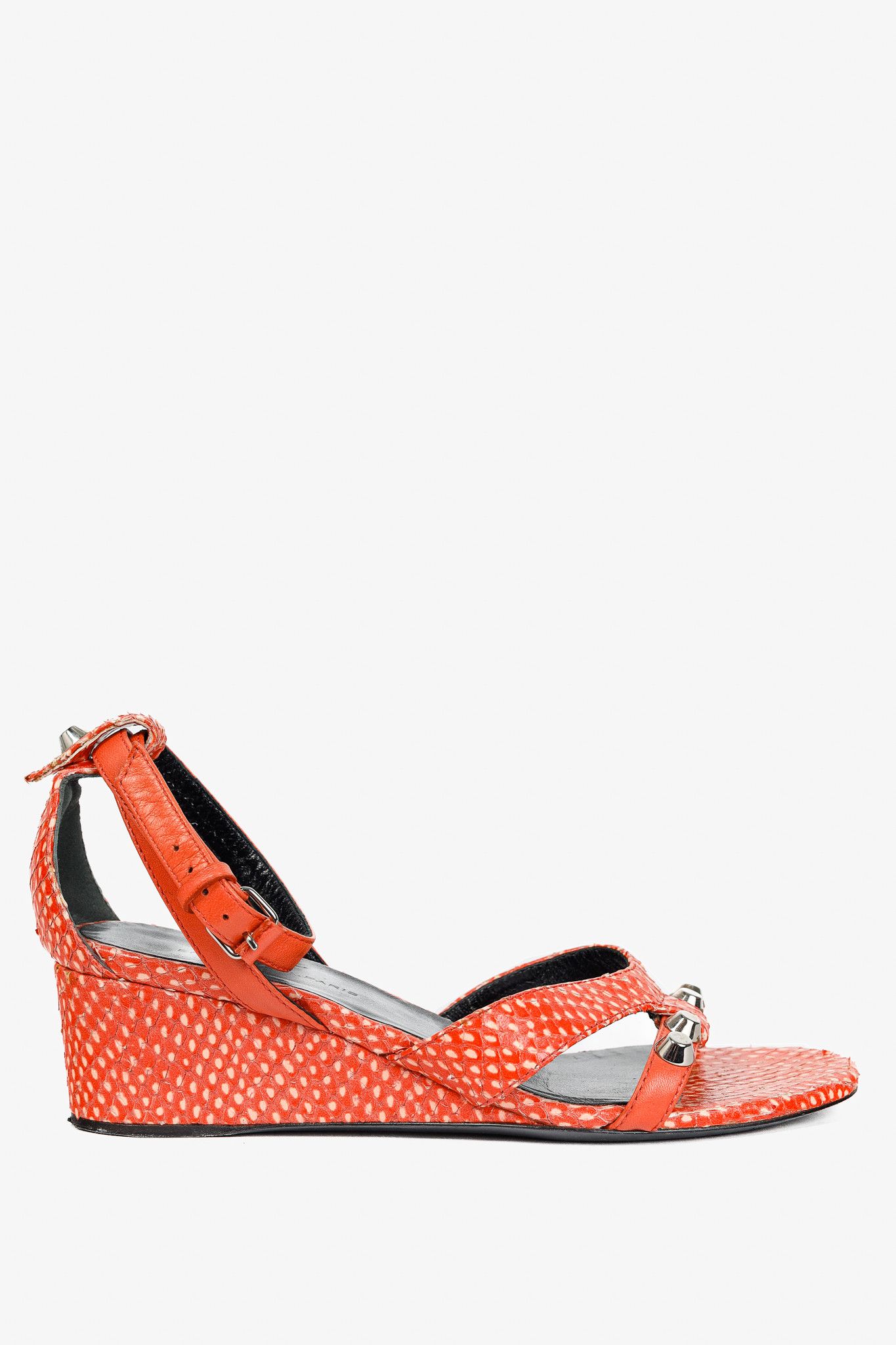 Balenciaga Balenciaga Orange Snakeskin-Embossed Studded Wedge Sandals Size US 4.5 / IT 34.5 - 1 Thumbnail