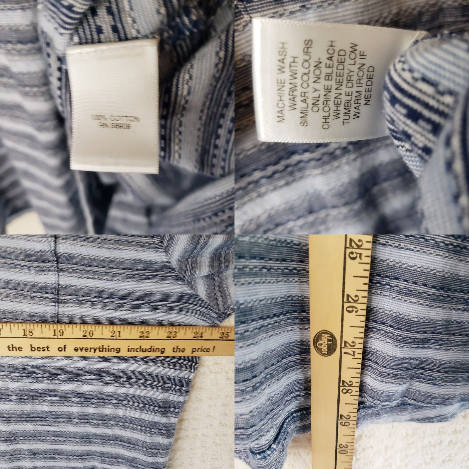 Vintage ROWM Button-Up Shirt XL Men Blue Gray White Striped Short Sleeve Casual Denim Look Soft Feel Shirt Size US XL / EU 56 / 4 - 9 Thumbnail