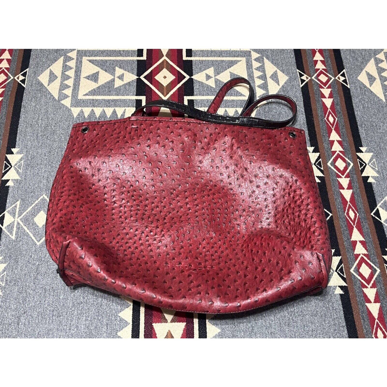image of Vintage Patrizia Luca Red Ostrich Feather Quill Bag Tote 18X15” Womens Leather Bc in White