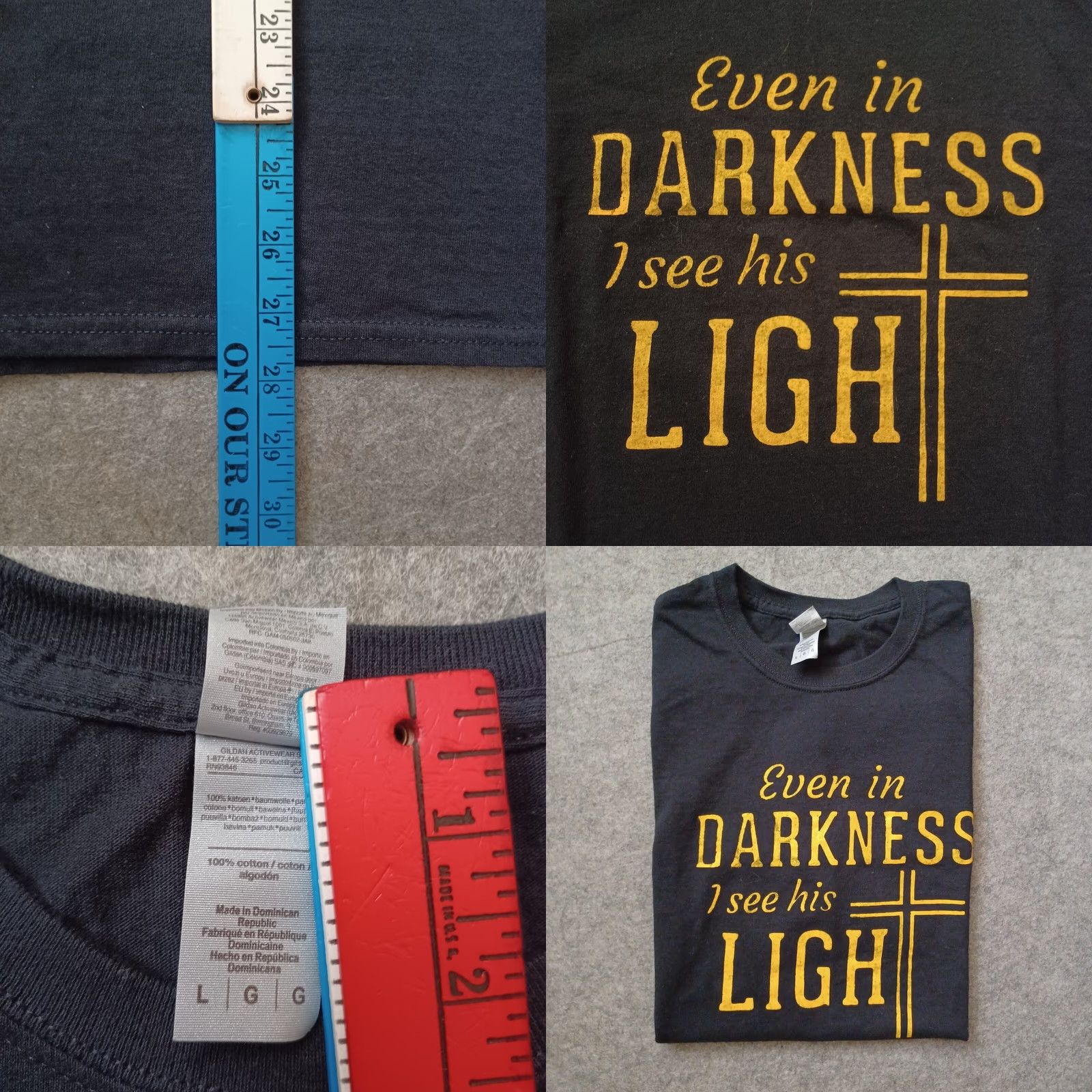 Gildan Jesus T Shirt Mens Large Black Cross Logo Graphic Even In Darkness I See Light Size US L / EU 52-54 / 3 - 8 Thumbnail
