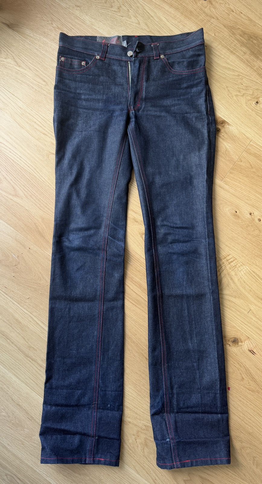 Acne Studios Early 2000s Acne International red stitch jeans flame patch Size US 29 - 2 Thumbnail