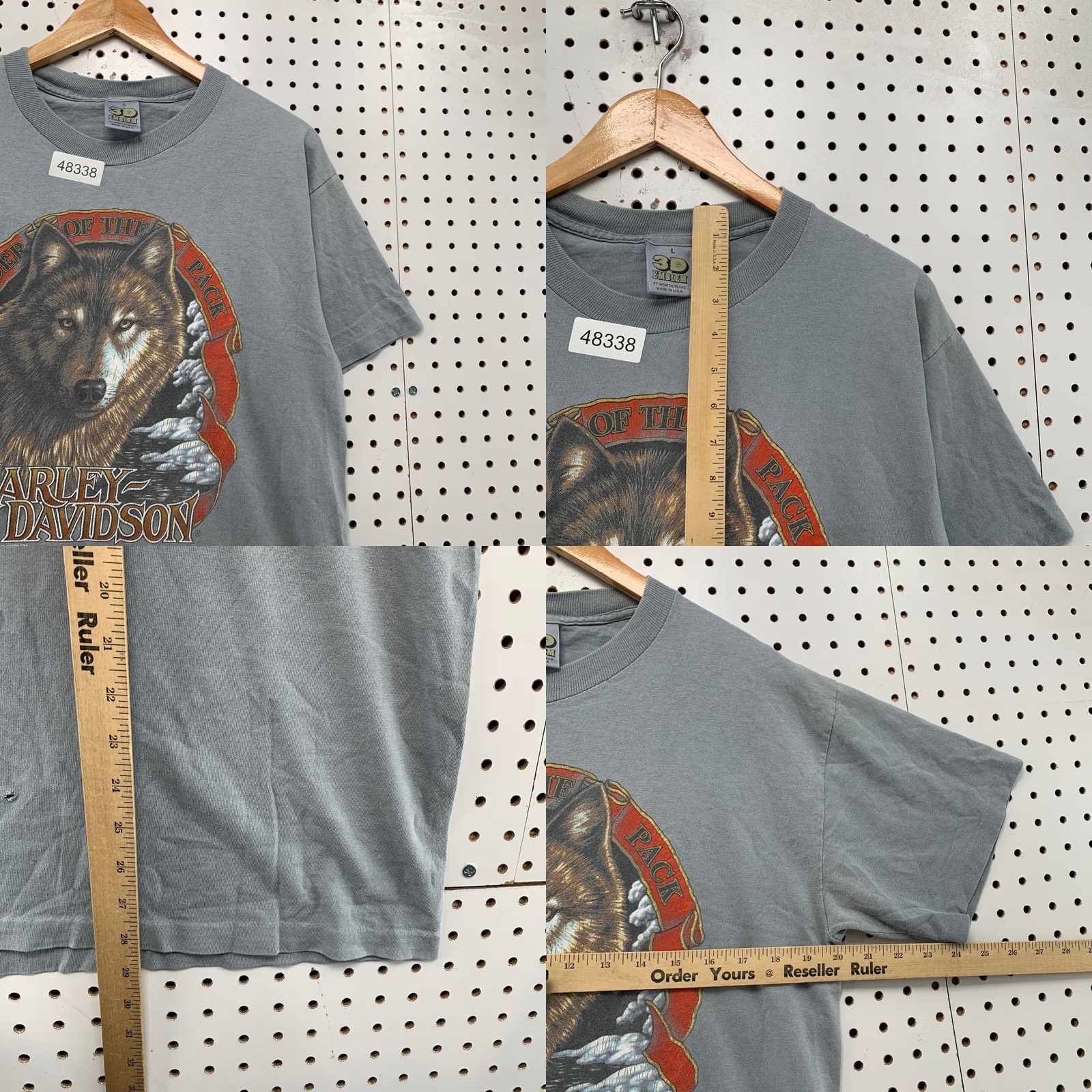 Harley Davidson VINTAGE Harley-Davidson 3D Emblem Wolf T Shirt Leader of the Pack Gray Men L Short Sleeve Crew Neck Graphic Print Logo 90s Bikes Animal 1990s Womens? Size US L / EU 52-54 / 3 - 9 Thumbnail