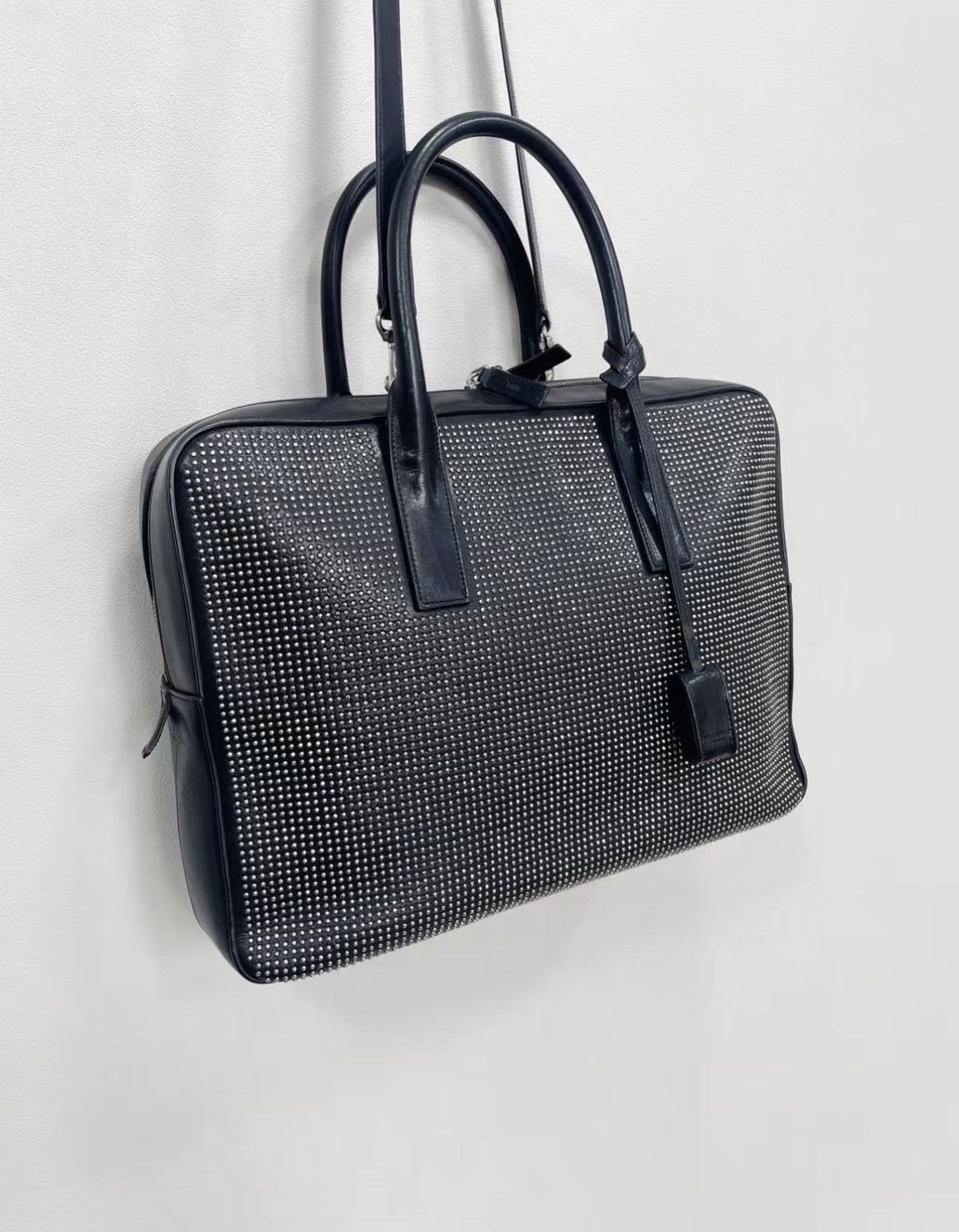 Saint Laurent Paris Black Studded Leather Handbag with Top Handles Size ONE SIZE - 1 Thumbnail
