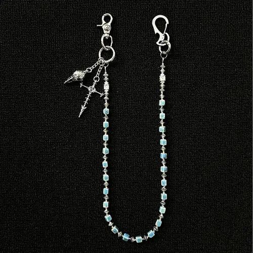 Jewelry Silver Blue Beaded Men’s Chain with Cross Pendant Size ONE SIZE - 4 Thumbnail