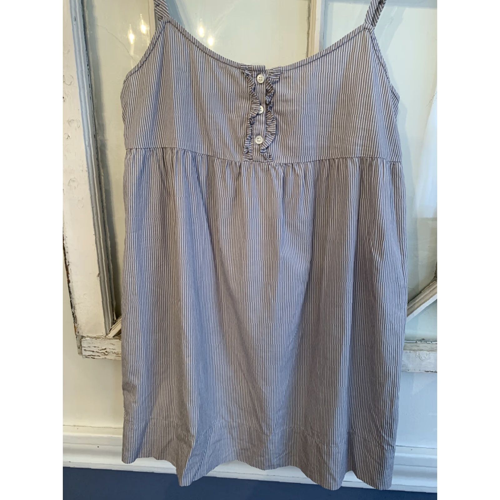 J.Crew J.Crew XS Women's Spaghetti Strap Tunic Gray White Pinstripe 100% Cotton Flowy Size XS / US 0-2 / IT 36-38 - 2 Thumbnail