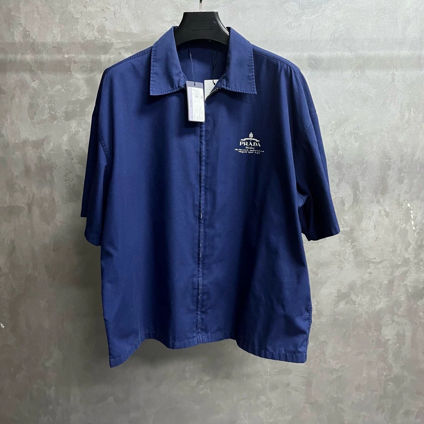 Prada Prada Blue Logo Print Zip Collar Shirt Size US XL / EU 56 / 4 - 1 Thumbnail