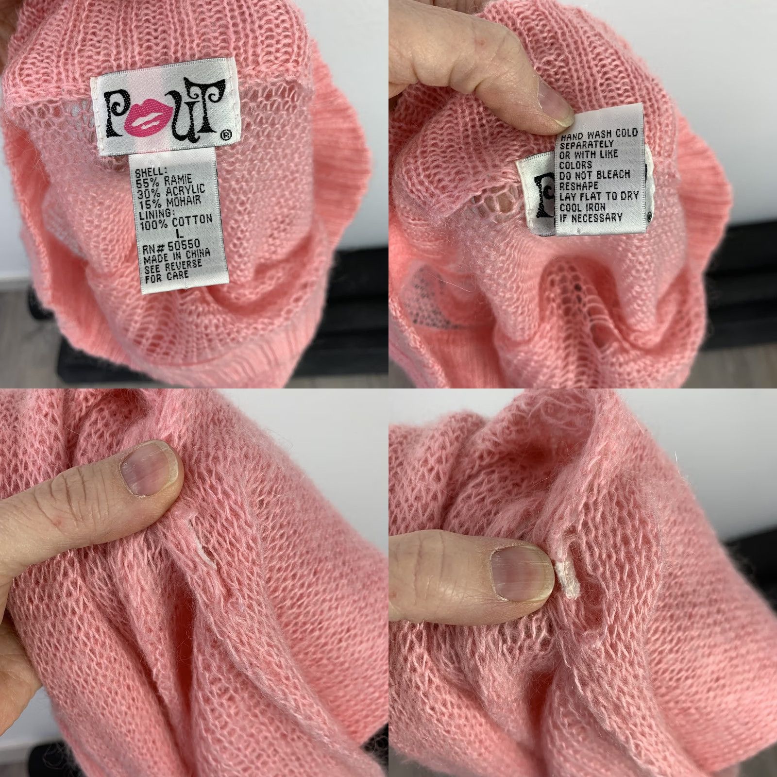 Vintage VINTAGE Pout Pink Mohair Blend Sheer Off Shoulder Cable Knit Sweater L Balletcore Y2K Womens Pullover Off the Shoulder Long Sleeve Bell Sleeve Size L / US 10 / IT 46 - 8 Thumbnail