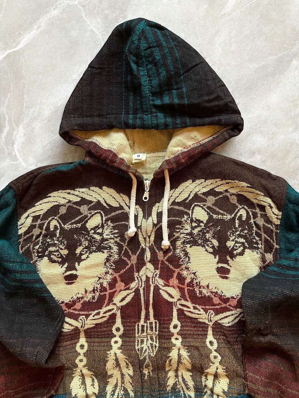 Vintage VINTAGE WOOL ZIP Hoodie WOLVES Indians Y2K Natural Graphic Size US M / EU 48-50 / 2 - 5 Thumbnail