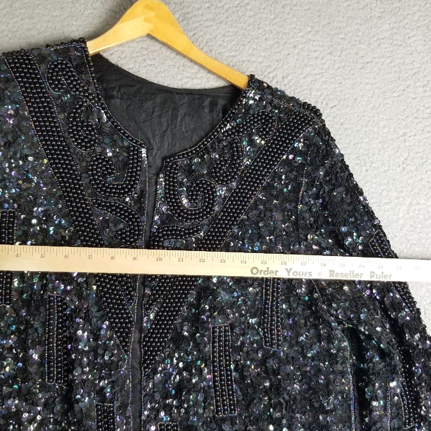 Vintage VINTAGE Boho Sequin Kimono Jacket Women Large Black All Seasons Geometric 20X29 Size 36" / US 14 / IT 50 - 6 Thumbnail