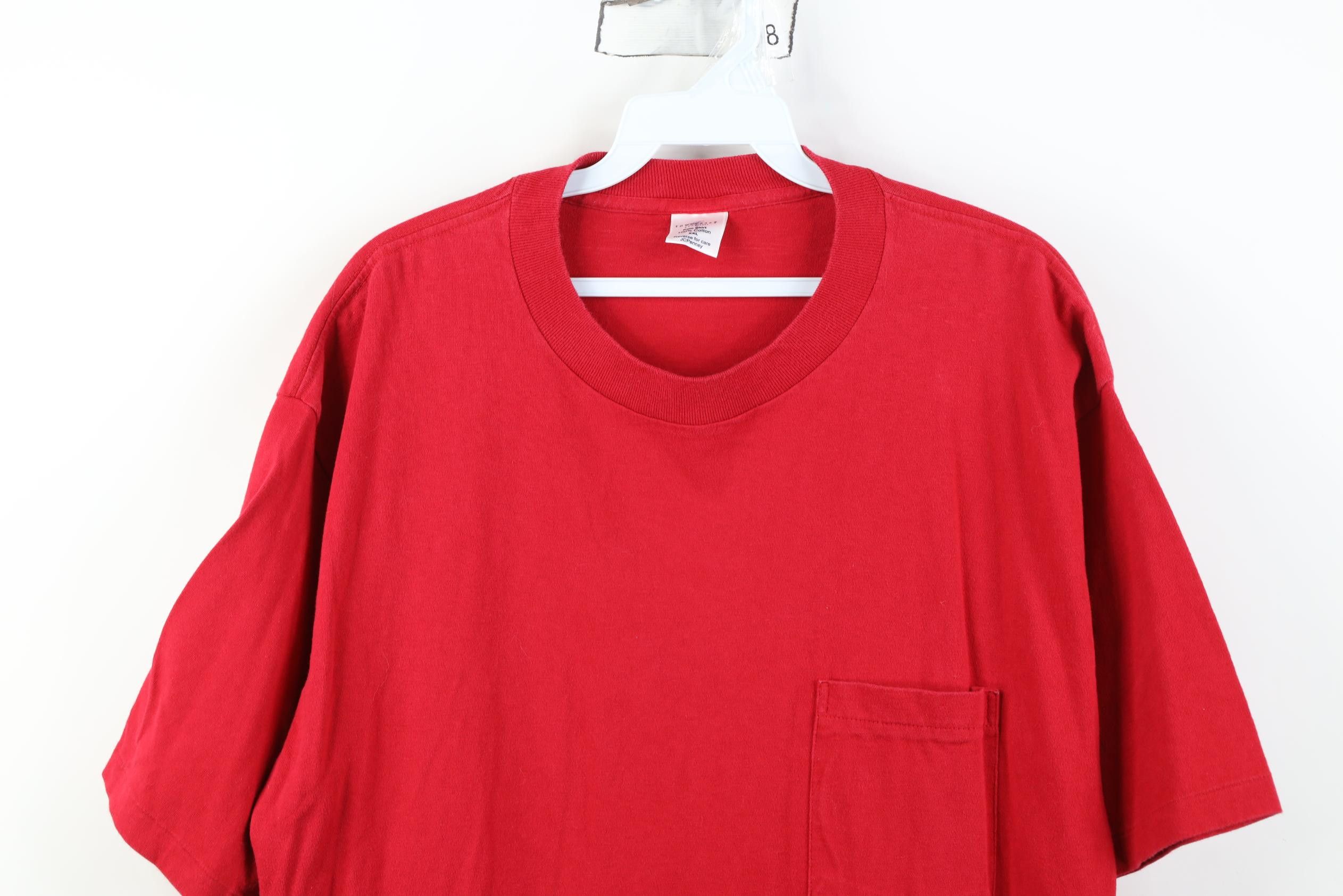 Vintage Vintage 90s Streetwear Heavyweight Cotton T-Shirt Red USA Size US XXL / EU 58 / 5 - 2 Thumbnail
