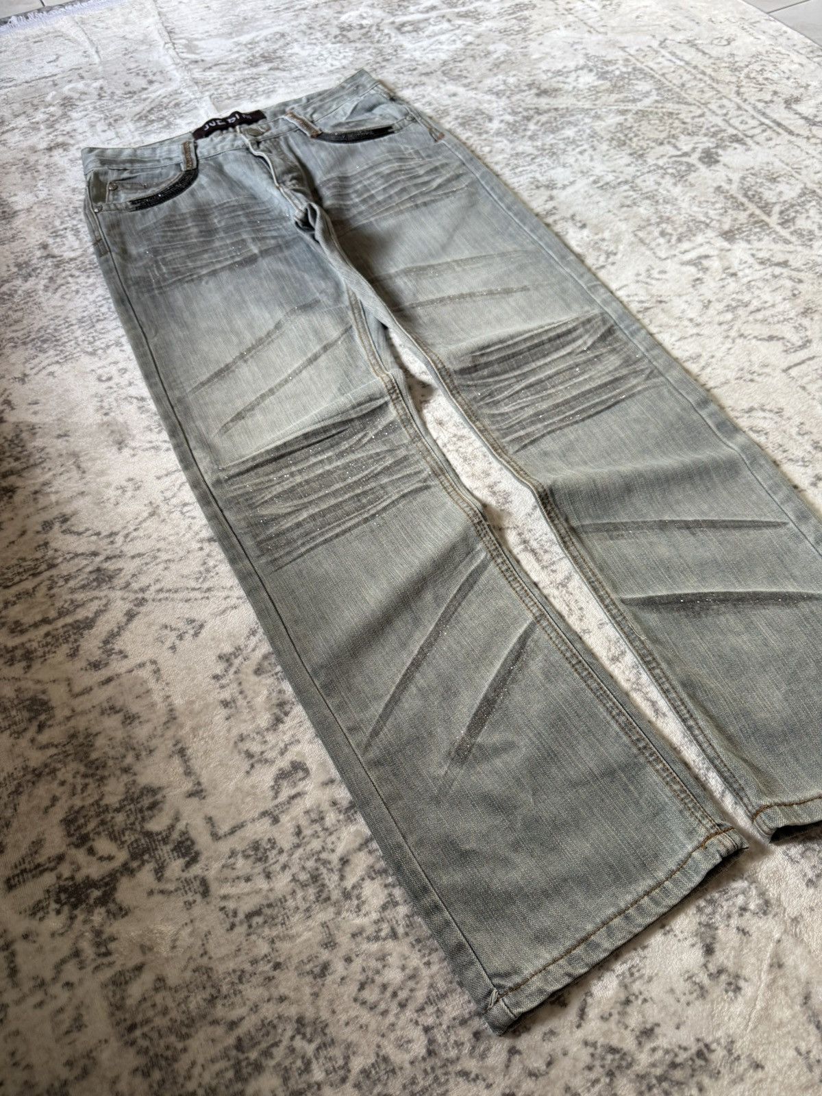 GOSTAR DE FUGA × Japanese Brand × Vintage Jue Dini Japan Smokey Gray Whisker & Claw Mark Glitter Jeans Size US 30 / EU 46 - 22 Thumbnail