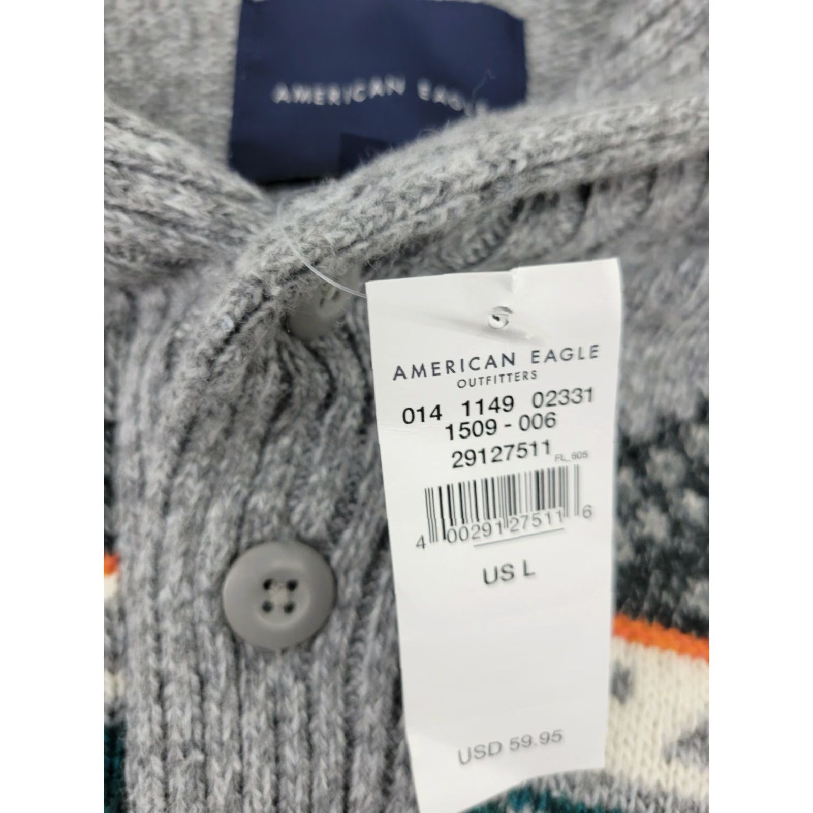 American Eagle Outfitters American Eagle Outfitters Pullover Sweater Mens Size LRG NWT 1/4 Button Gray Cotton Blend Collared 1/4 Zip MENS Size US L / EU 52-54 / 3 - 8 Thumbnail