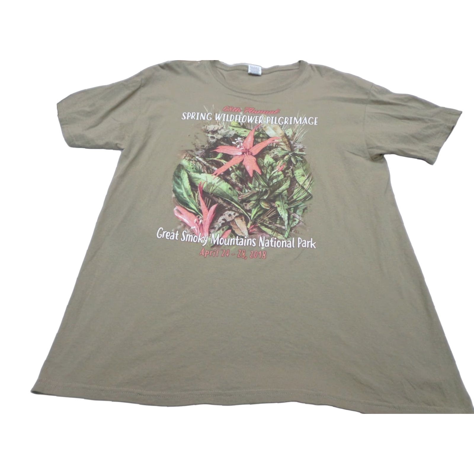 Vintage Great Smoky Mountains 2016 Spring Wildflower Pilgrimage T-Shirt Green Large Mens Graphic Tee 100% Cotton Size US L / EU 52-54 / 3 - 1 Thumbnail