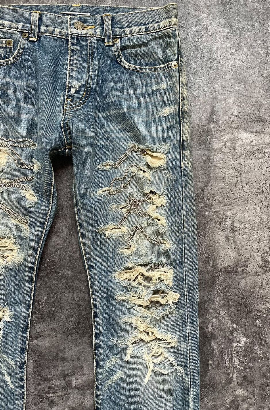 Saint Laurent Paris saint Laurent blue distressed denim pants. Size US 29 - 4 Thumbnail