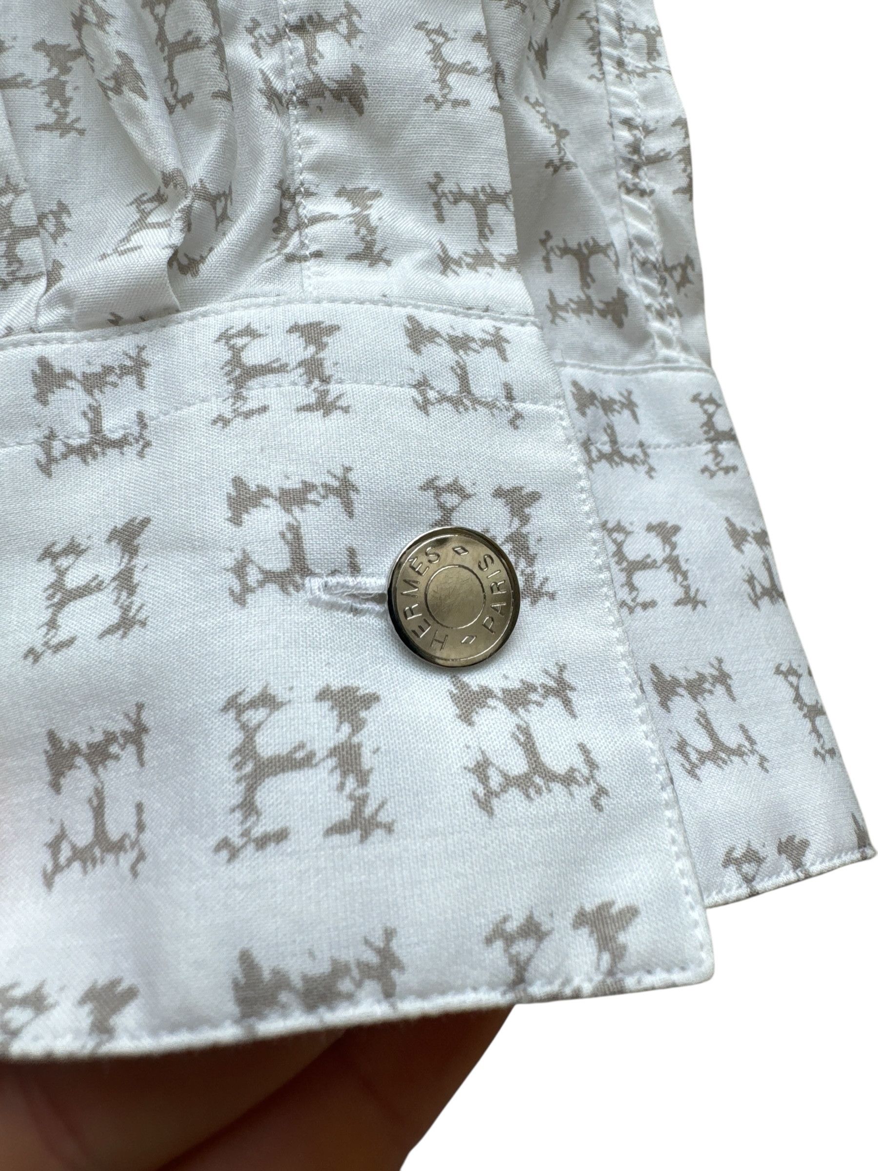 Hermes White Cotton Monogram Shirt Size US M / EU 48-50 / 2 - 4 Thumbnail