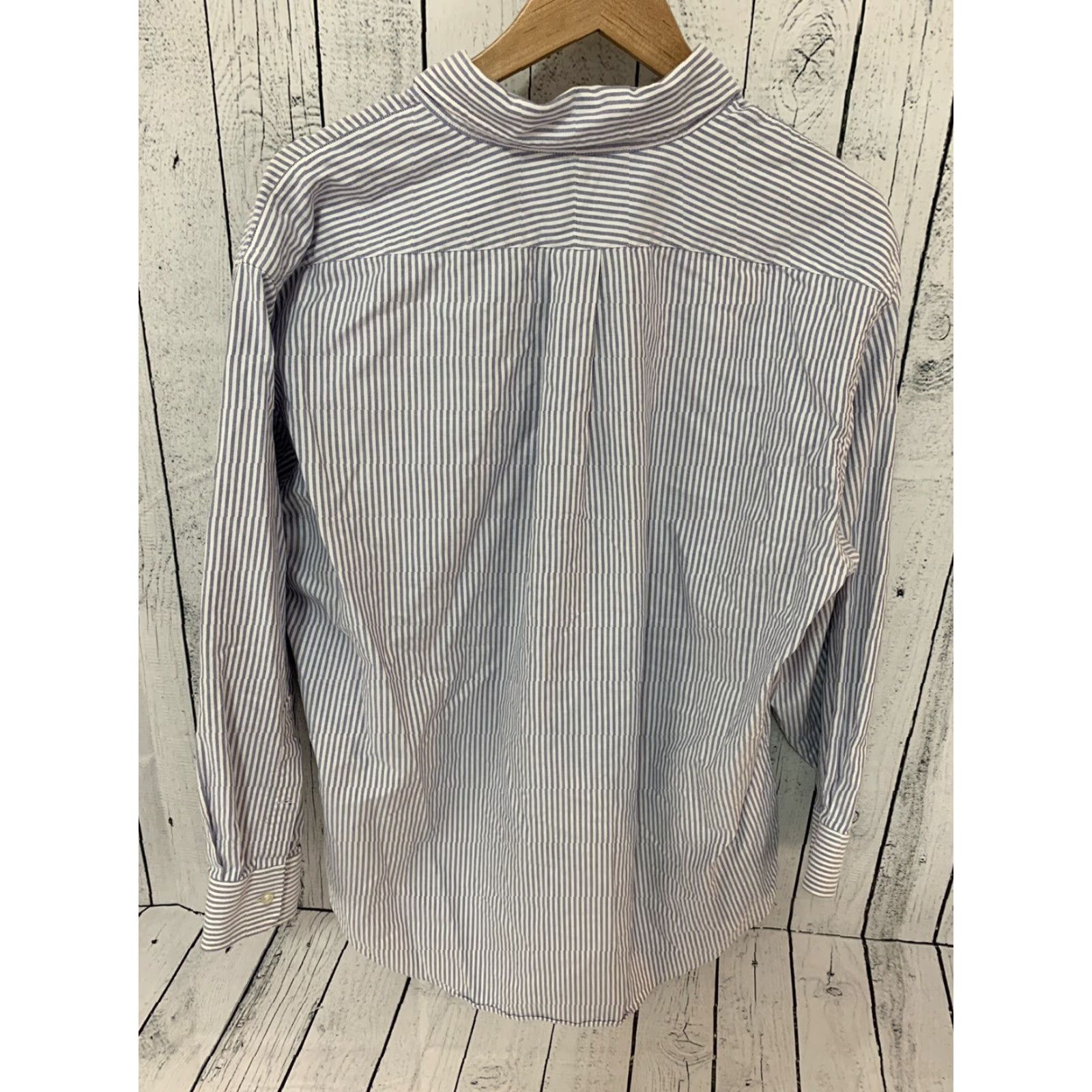 Lands' End Lands' End Trim Fit Oxford Long Sleeve Button Shirt Blue Striped Men's 17 1/2 33 Size US XL / EU 56 / 4 - 3 Thumbnail