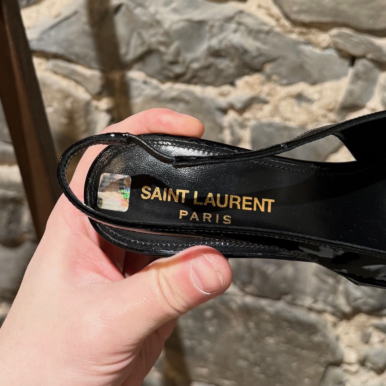 Yves Saint Laurent Saint Laurent Maxine 115 Black Patent Sling Back Pumps Size US 7 / IT 37 - 10 Thumbnail