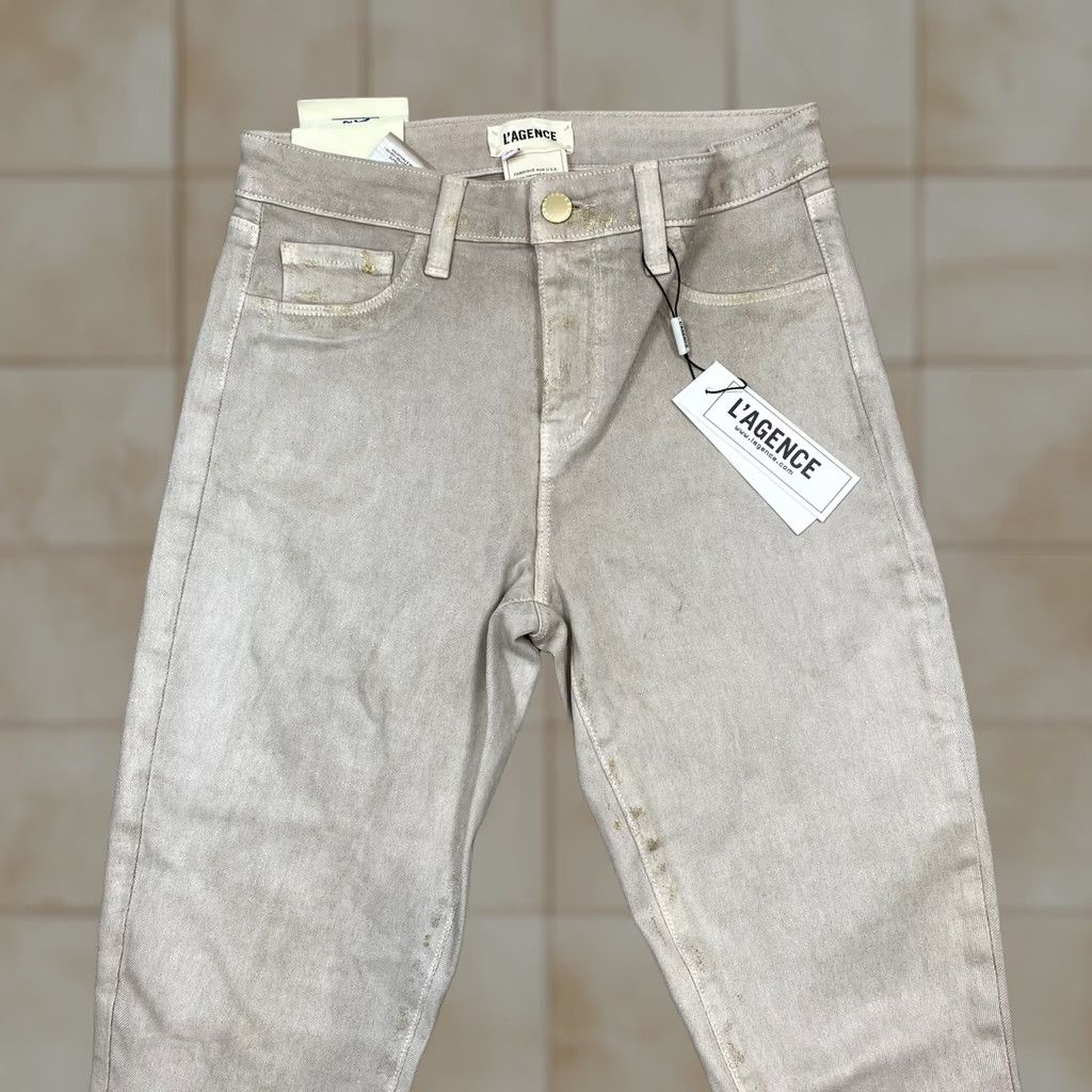L'AGENCE L'Agence Margot Skinny Jeans Biscuit Gold Glitter Coated Womens 26 Size 26" / US 2 / IT 38 - 1 Thumbnail