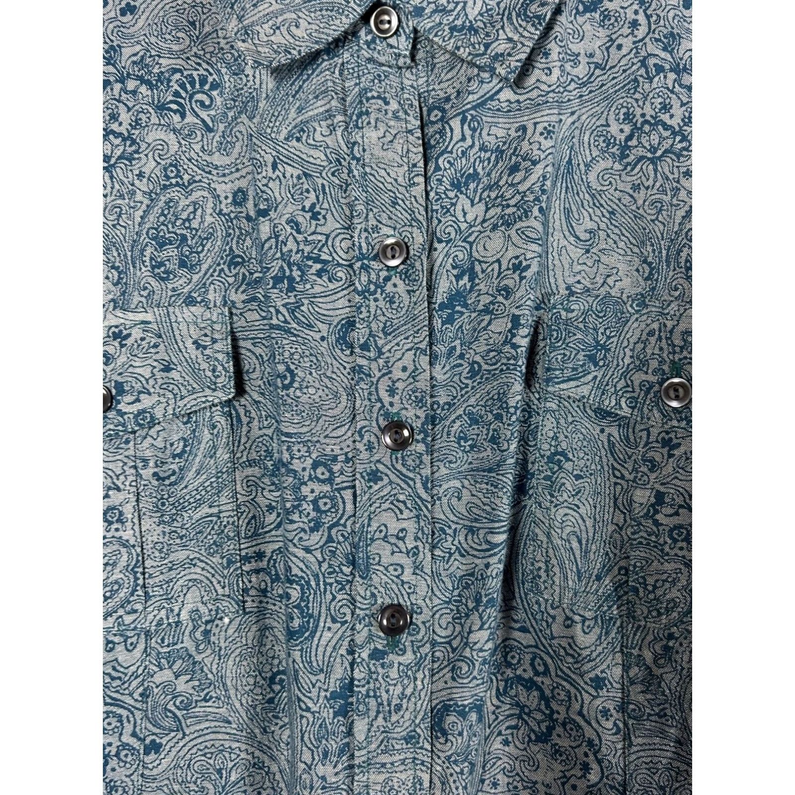 Vintage Chico's Womens Blue Paisley Button-Up Shirt Size 3 Cotton 3/4 Sleeve Casual Top Size XS / US 0-2 / IT 36-38 - 2 Thumbnail
