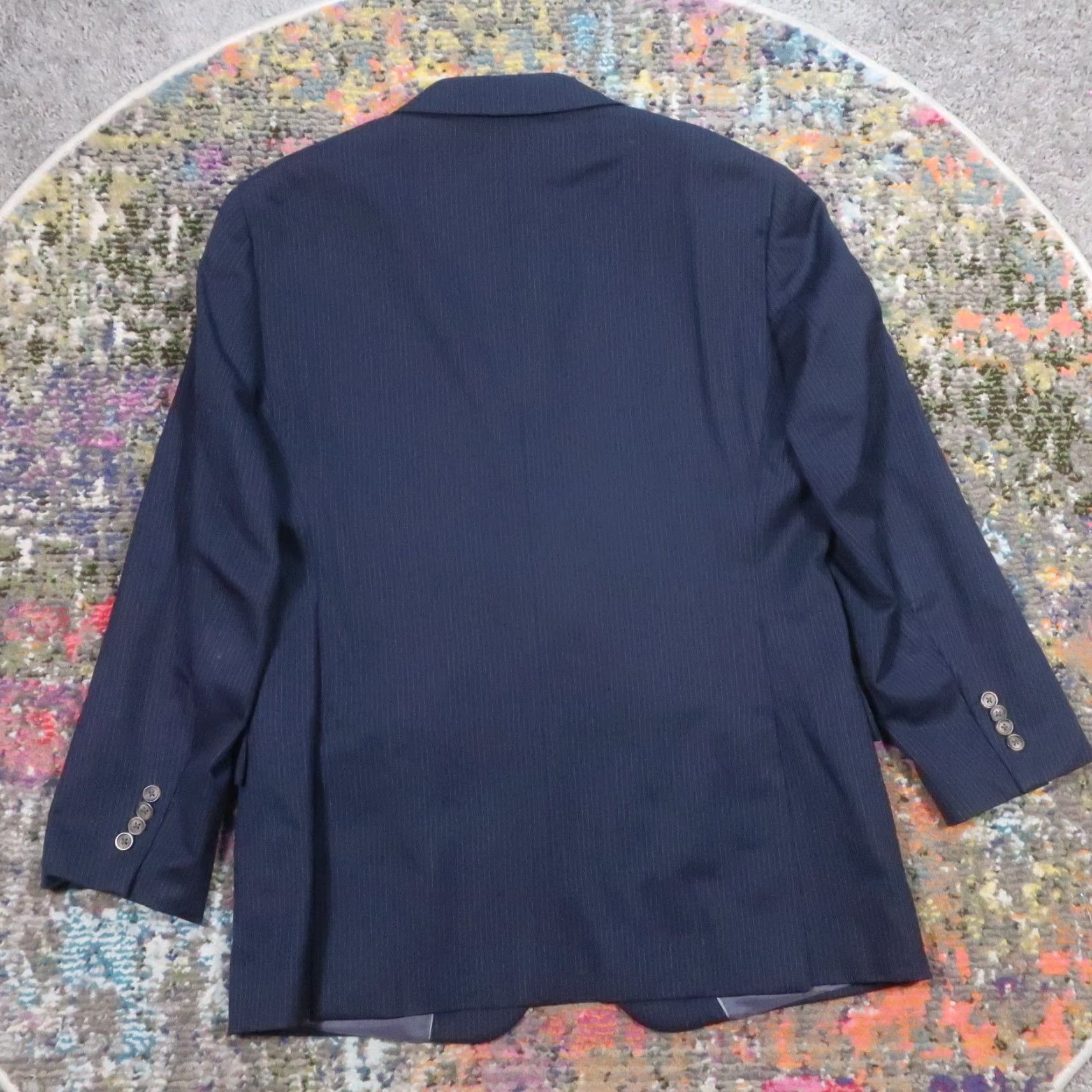 Brooks Brothers Brooks Brothers Blazer Mens 44R Wool 346 Navy Blue Pinstripe Tweed Notch Lapel Double-Vented 2-Piece 2-Button Front Jacket Size 44 Regular EUC Size 44R - 2 Thumbnail