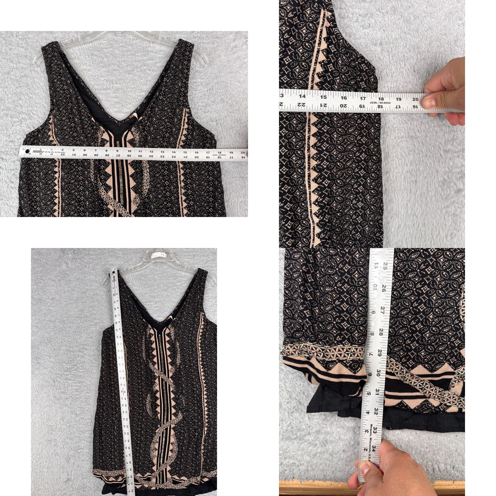 Free People VINTAGE Free People Women's Mini Dress Black Snake Beaded & Embroidered Casual Party Travel Nightwear M Size M / US 6-8 / IT 42-44 - 8 Thumbnail