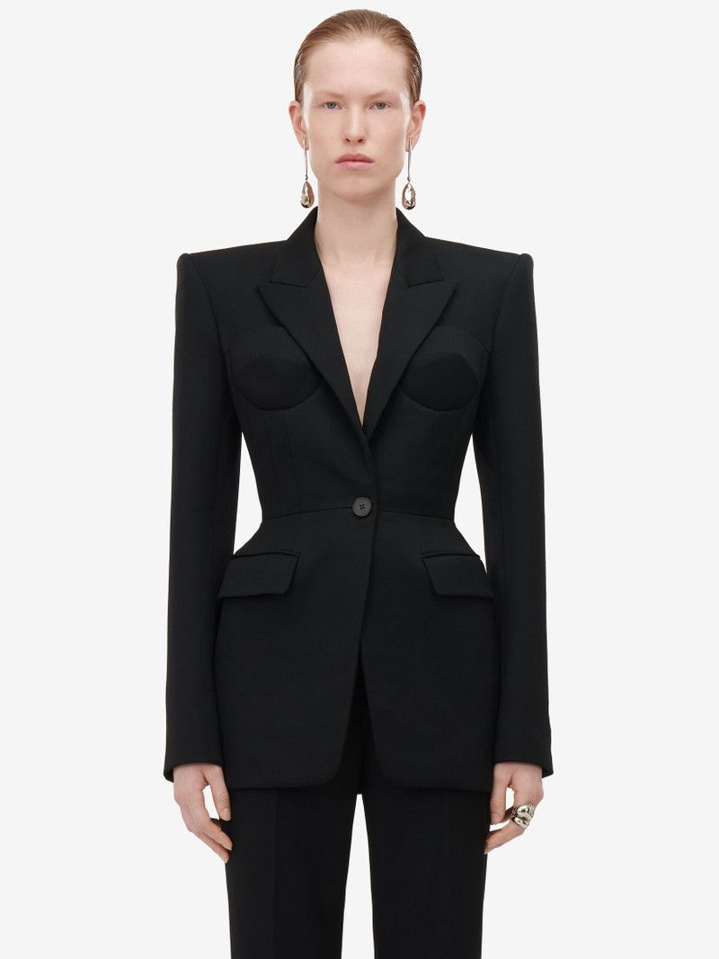Alexander McQueen o1srvl11e0326 Trompe-L'œil Single-Breasted Jacket in Black Size M / US 6-8 / IT 42-44 - 5 Thumbnail
